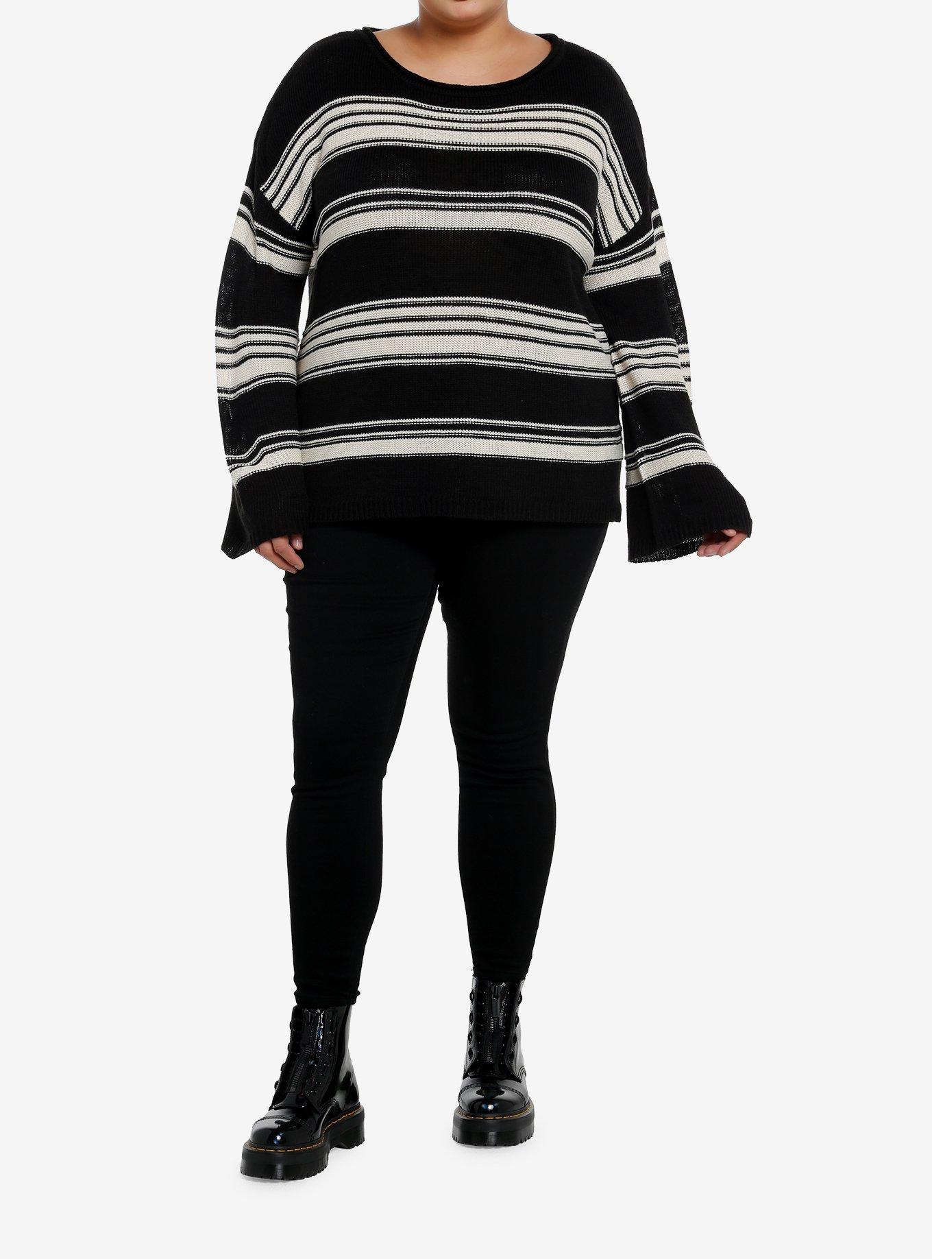 Black & White Stripe Boatneck Girls Knit Sweater Plus Size, , alternate - view 2