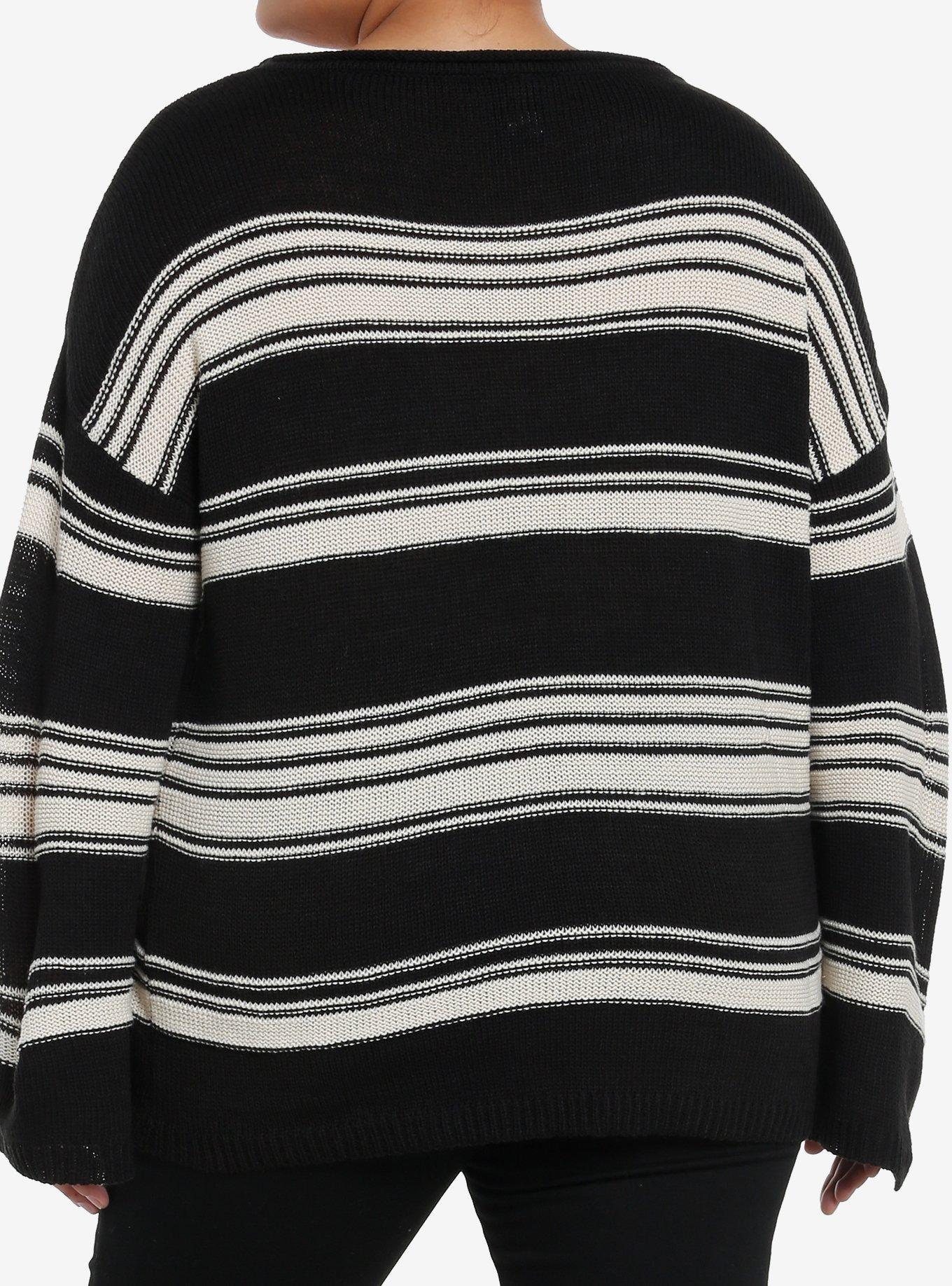 Black & White Stripe Boatneck Girls Knit Sweater Plus