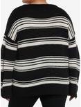Black & White Stripe Boatneck Girls Knit Sweater Plus Size, , alternate