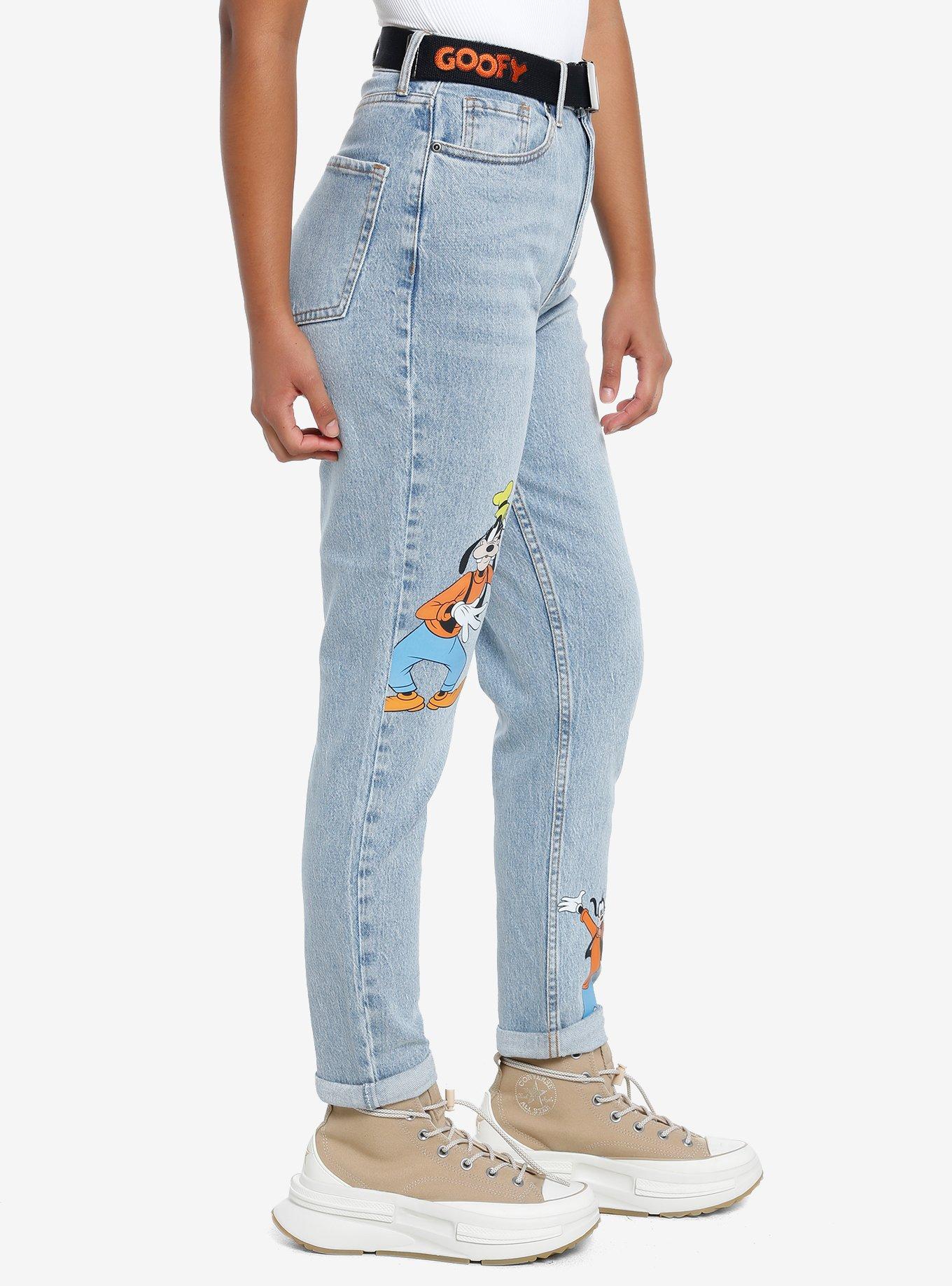 Disney Goofy Mom Jeans With Belt, MEDIUM BLUE WASH, alternate