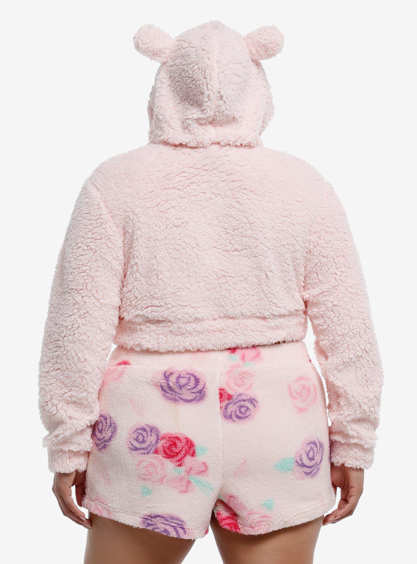 My Melody & My Sweet Piano Fuzzy Girls Crop Hoodie, PINK, alternate
