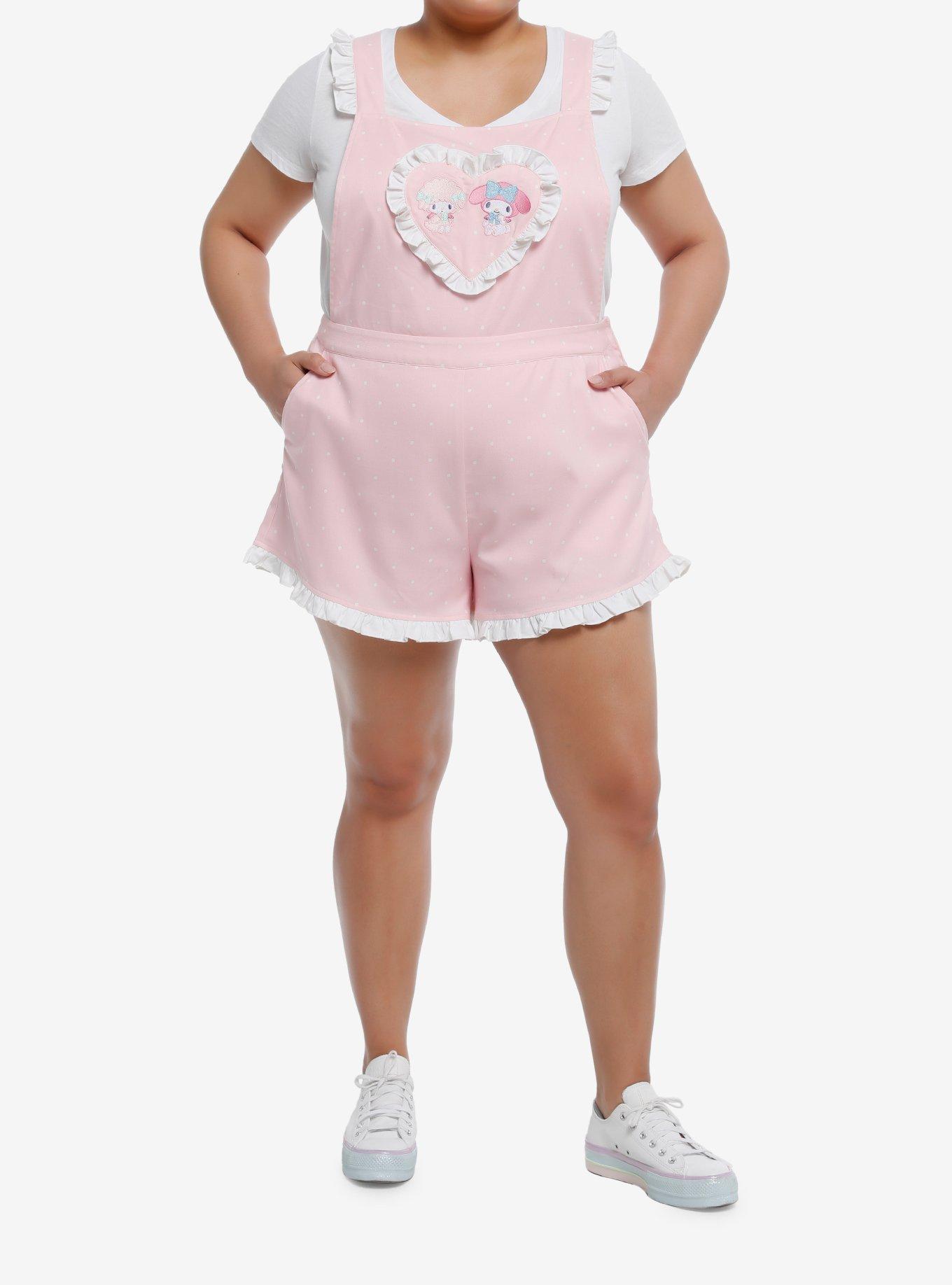 My Melody & My Sweet Piano Lace Heart Shortalls Plus Size, , hi-res