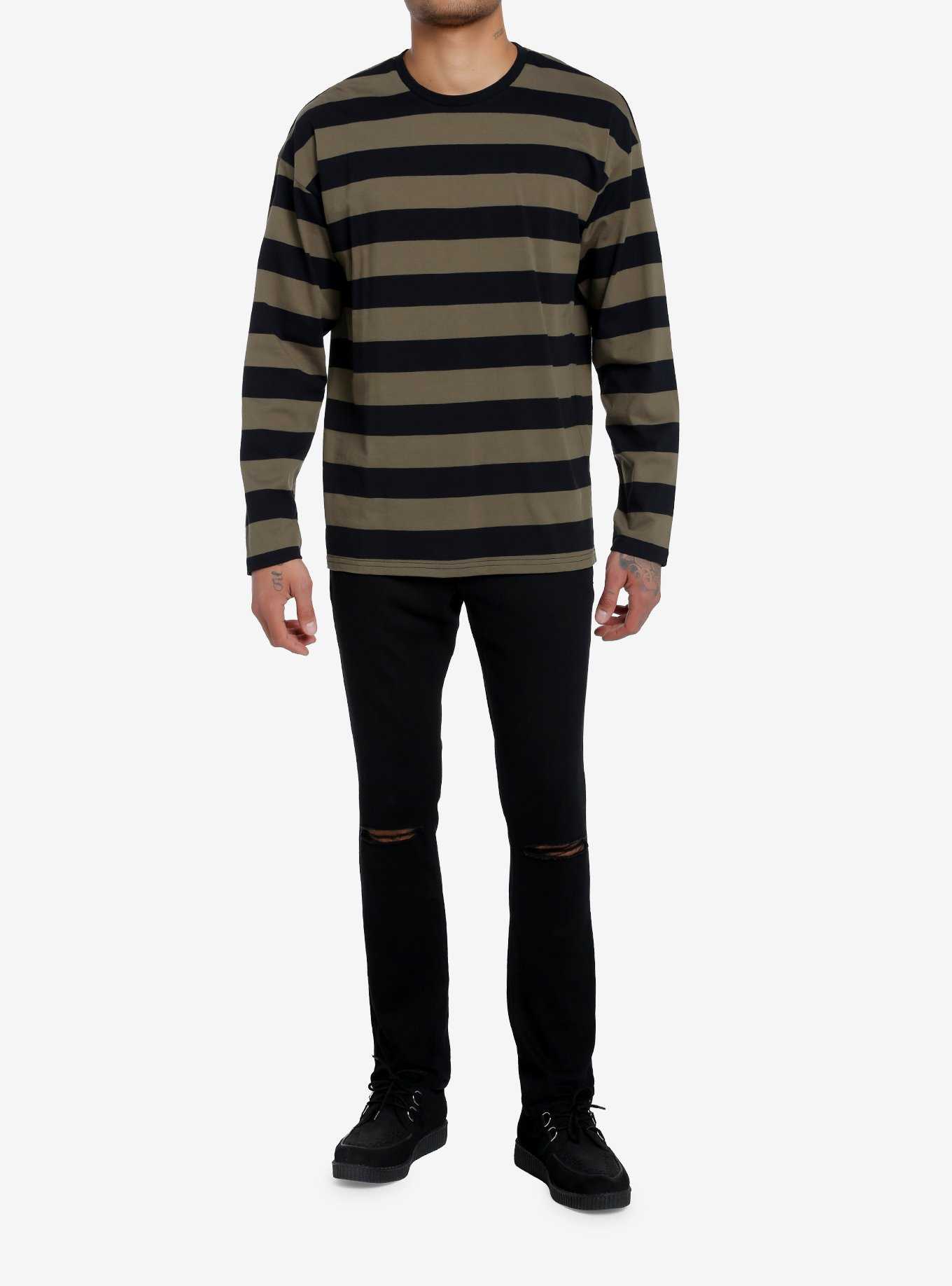 Social Collision Olive & Black Stripe Long-Sleeve T-Shirt, , hi-res