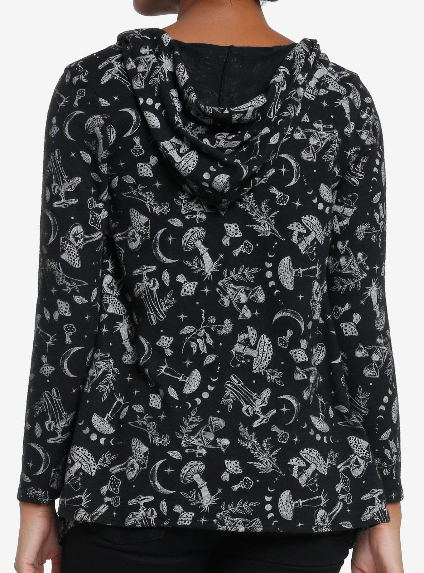 Thorn & Fable Dark Mushrooms Hooded Girls Cardigan, CREAM, alternate