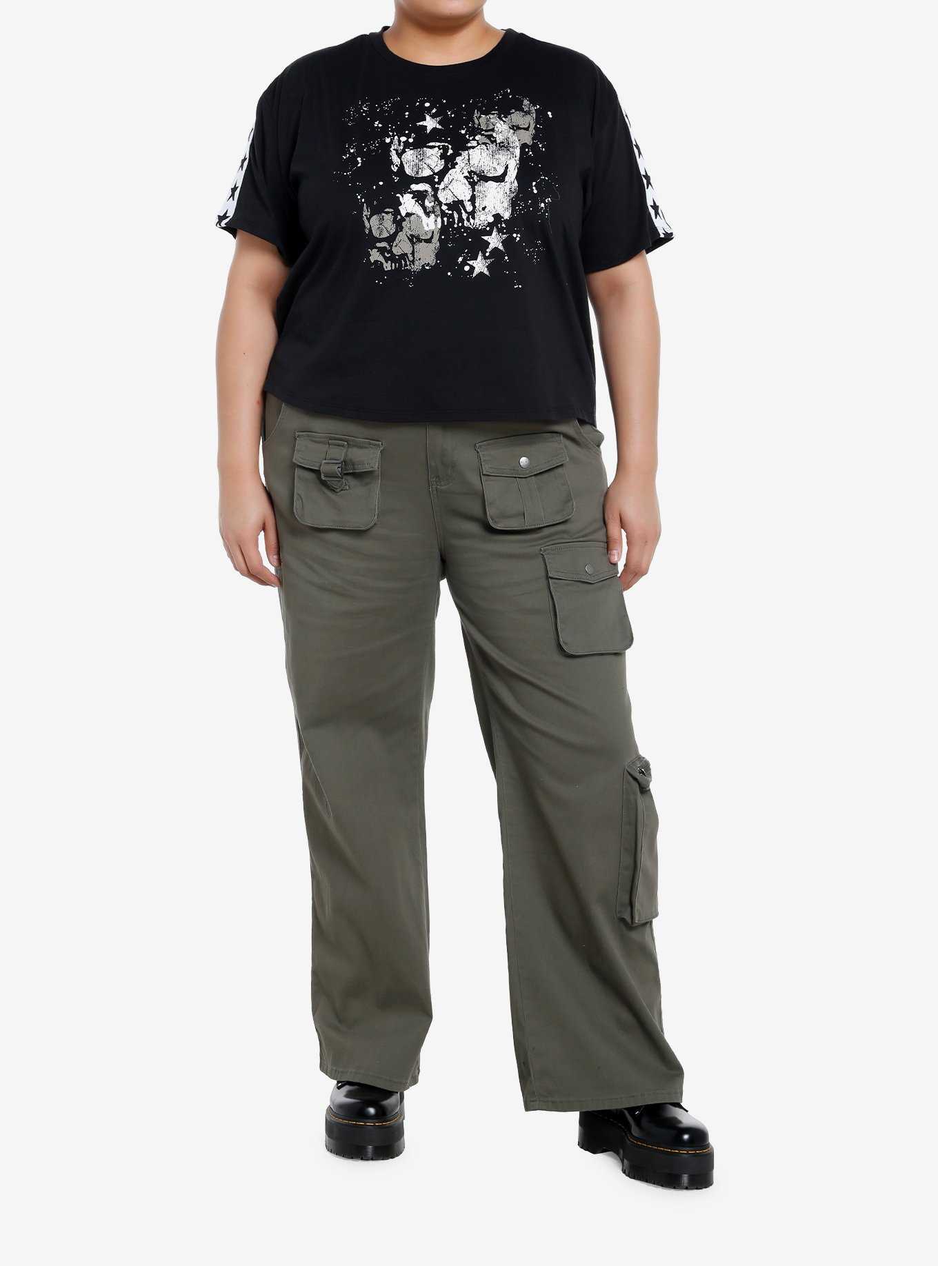 Social Collision Star Stripe Skull Girls Crop T-Shirt Plus Size, , hi-res