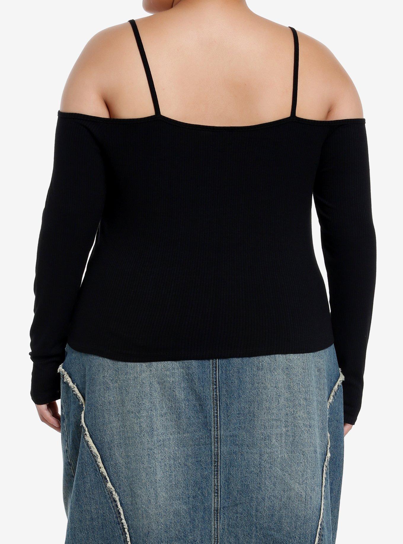Social Collision Skull Lace Girls Cold Shoulder Long-Sleeve Top Plus Size, GREY, alternate