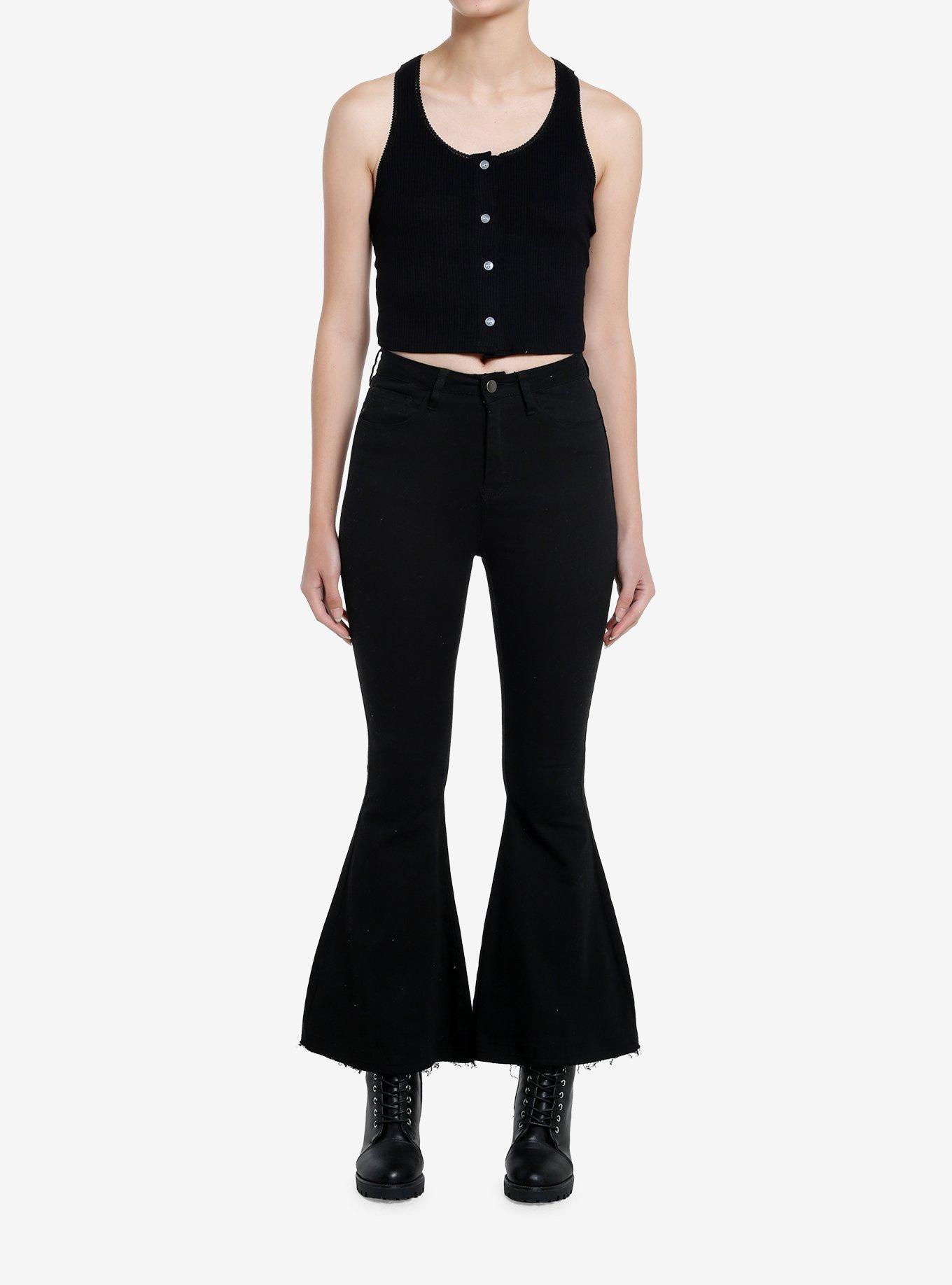 Black Lace Ribbed Girls Tank Top, BLACK, alternate