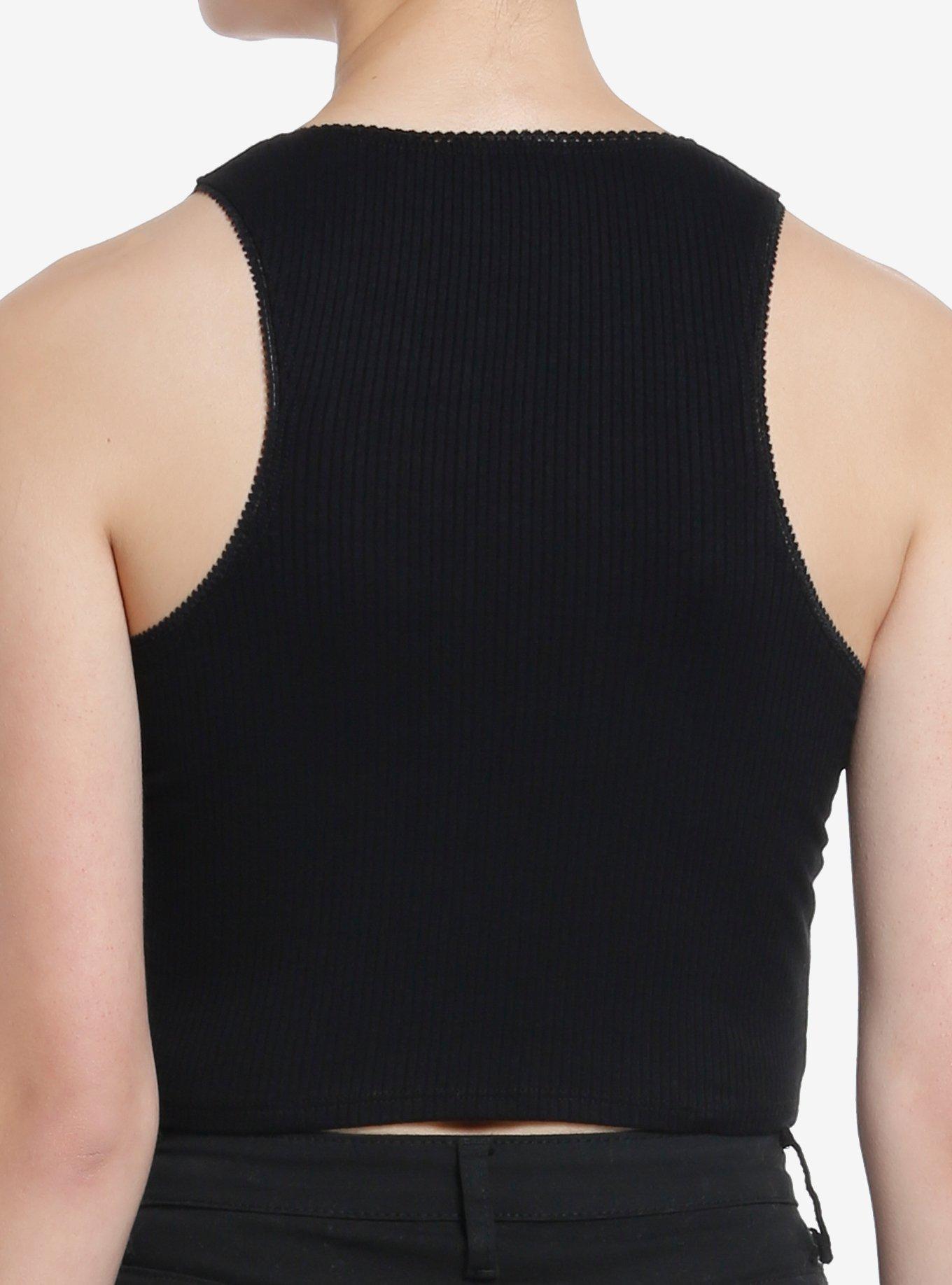 Black Lace Ribbed Girls Tank Top, BLACK, alternate