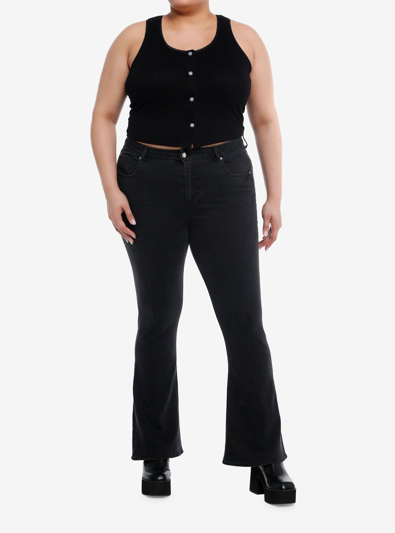 Black Lace Ribbed Girls Tank Top Plus Size