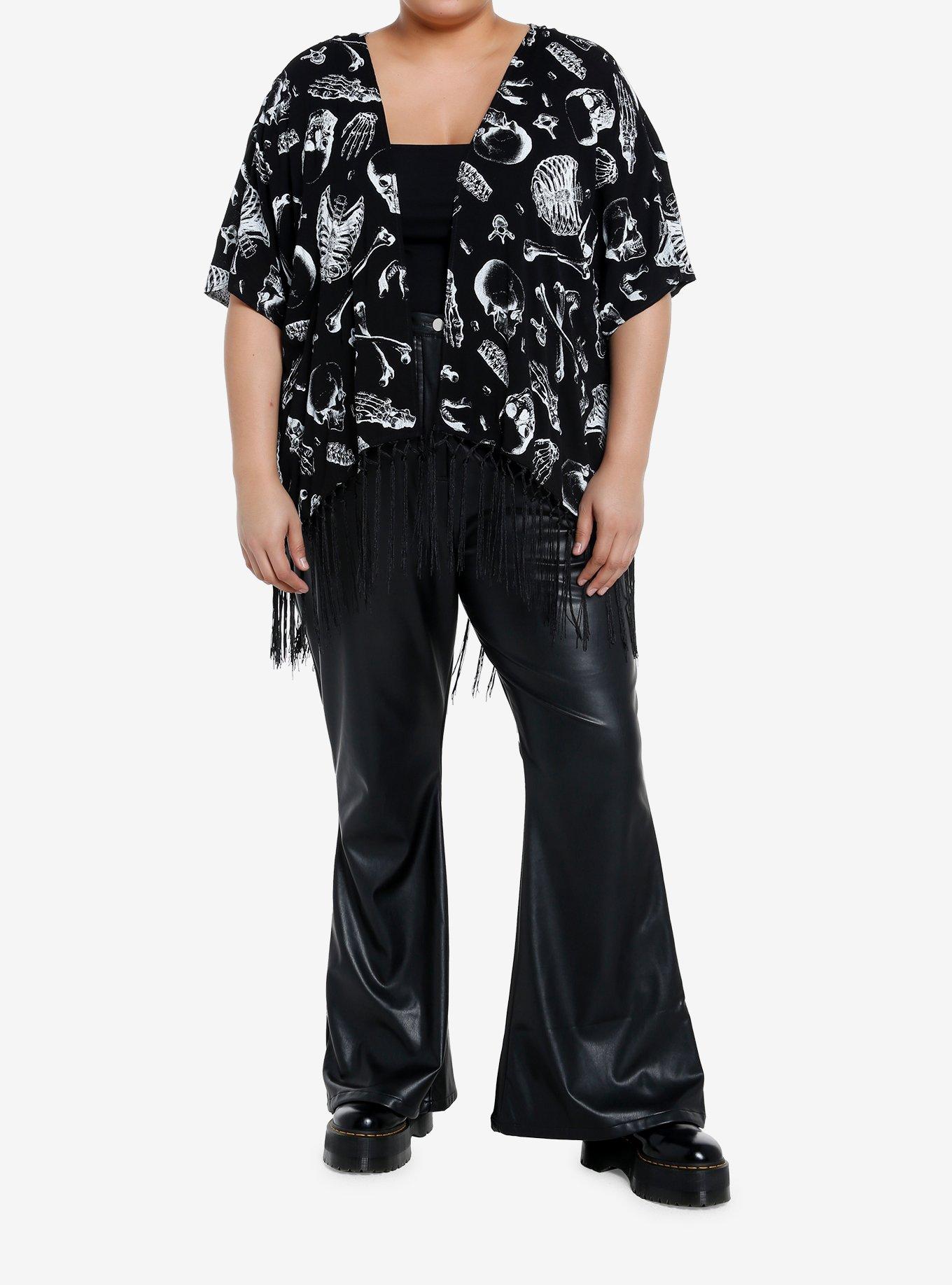 Social Collision Skeletal Anatomy Fringe Short Duster Plus Size, , alternate