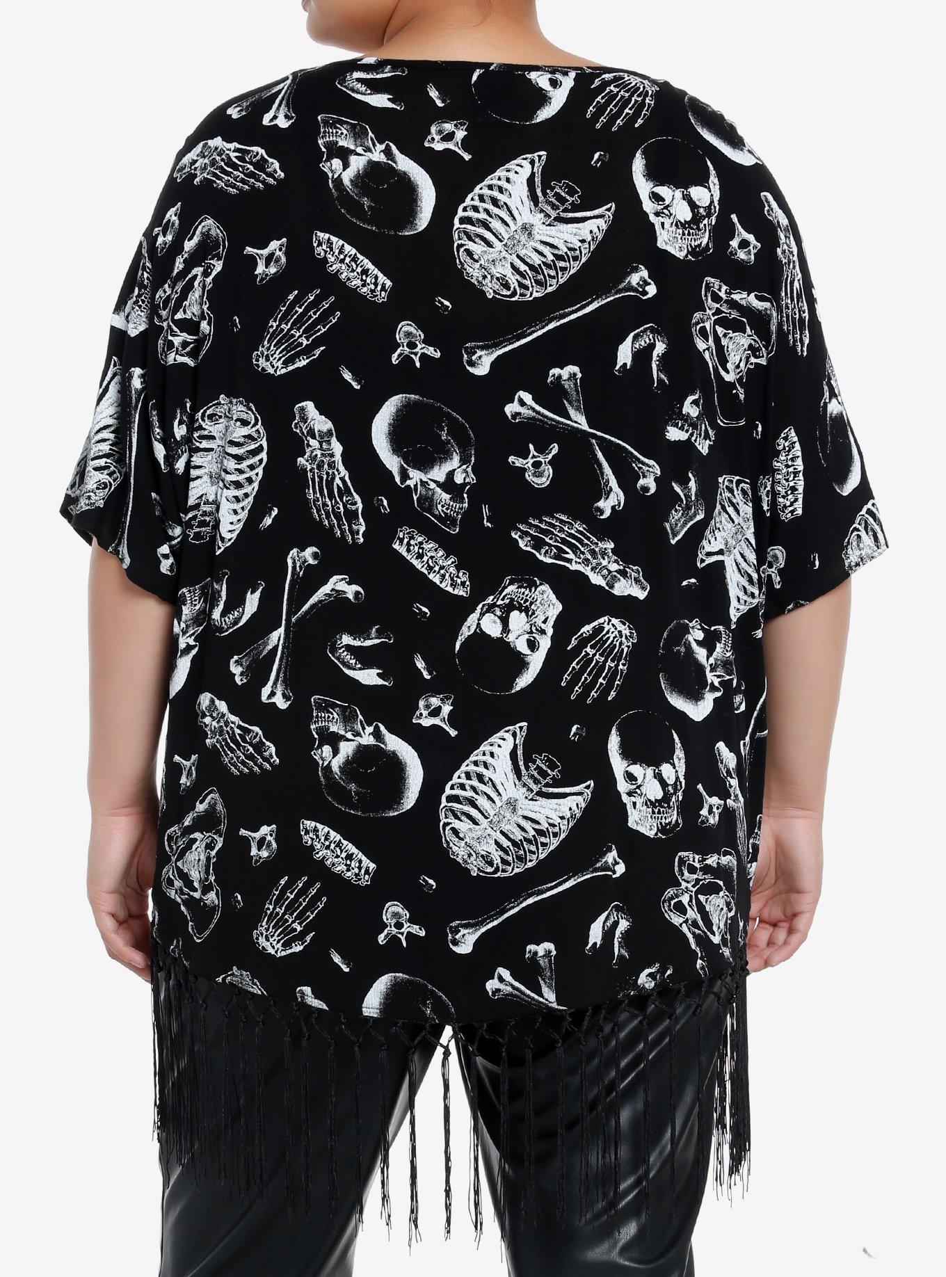 Social Collision Skeletal Anatomy Fringe Short Duster Plus Size, , alternate