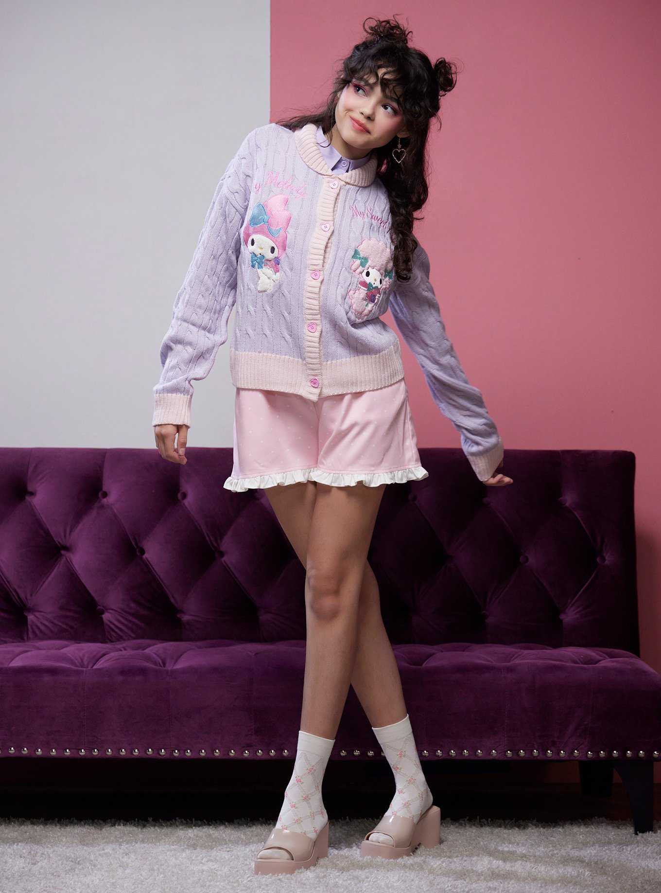 My Melody & My Sweet Piano Cable Knit Girls Cardigan, , hi-res