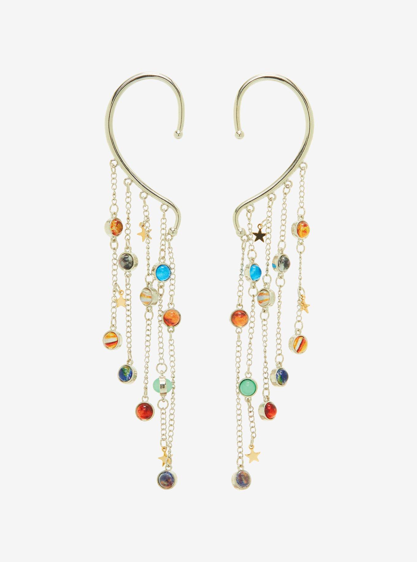Cosmic Aura Planet Chain Ear Cuffs, , alternate