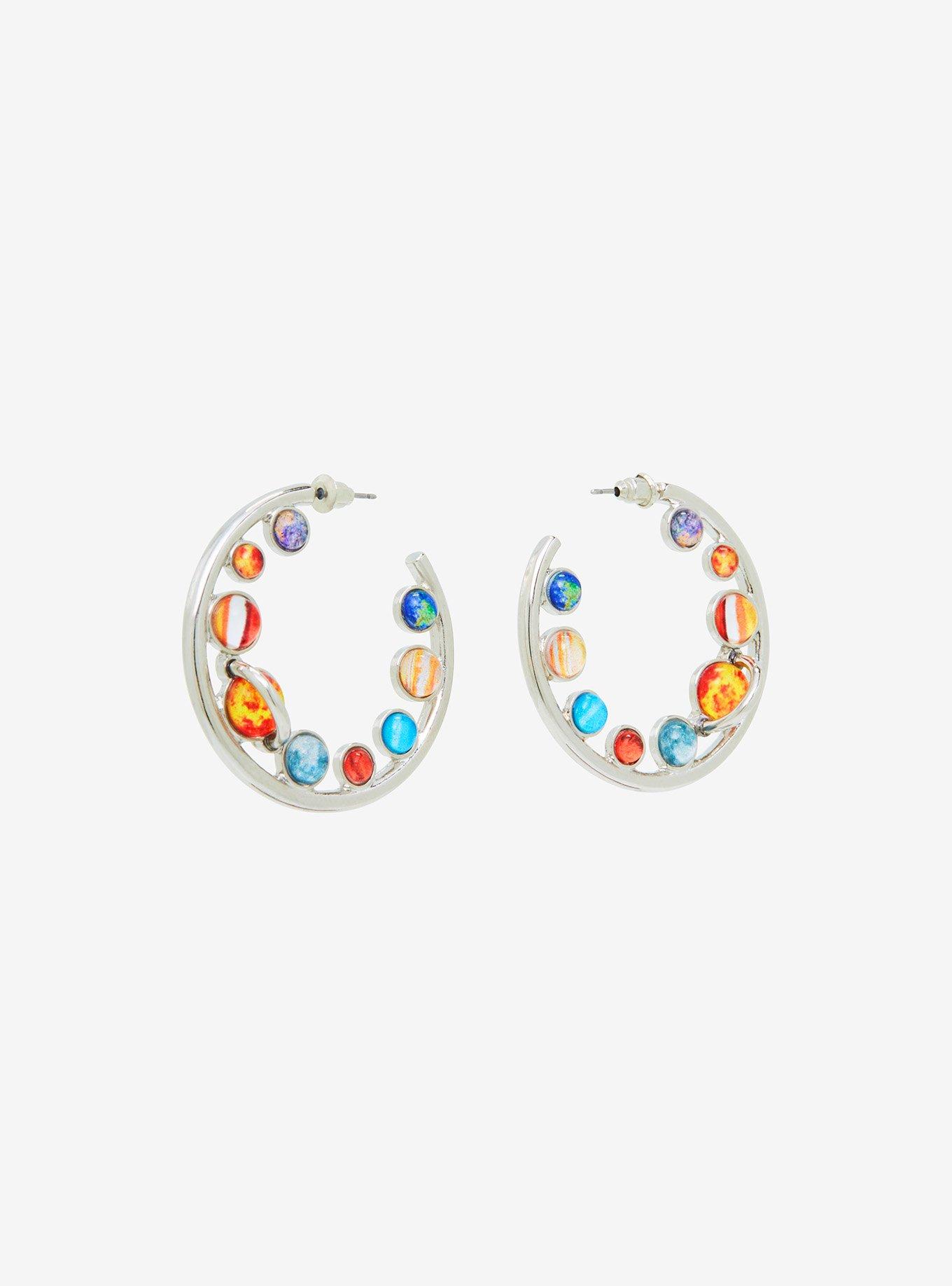 Cosmic Aura Planet Bead Hoop Earrings, , alternate