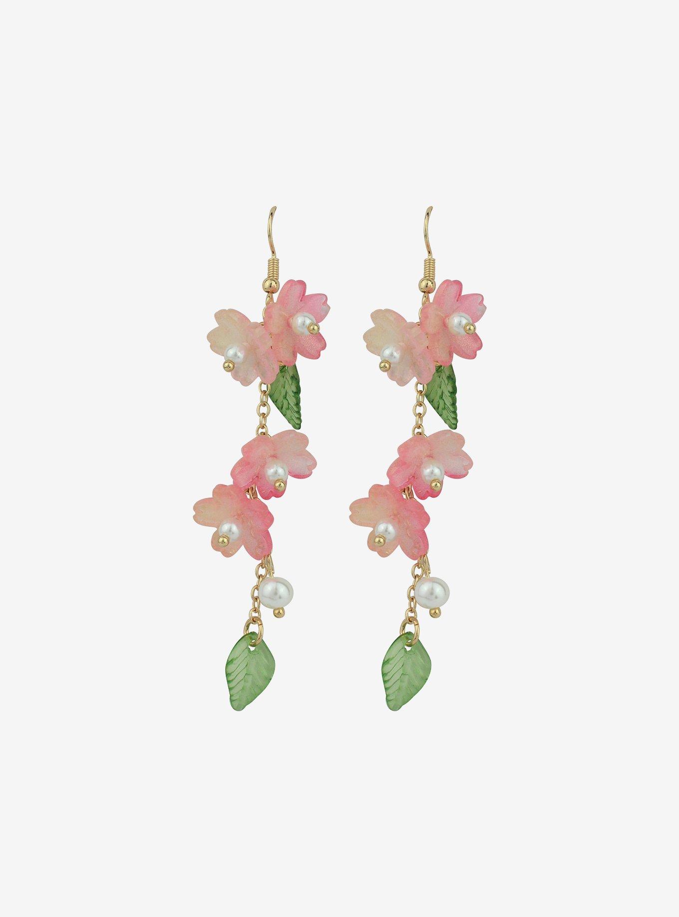 Thorn & Fable Pink Flower Drop Earrings