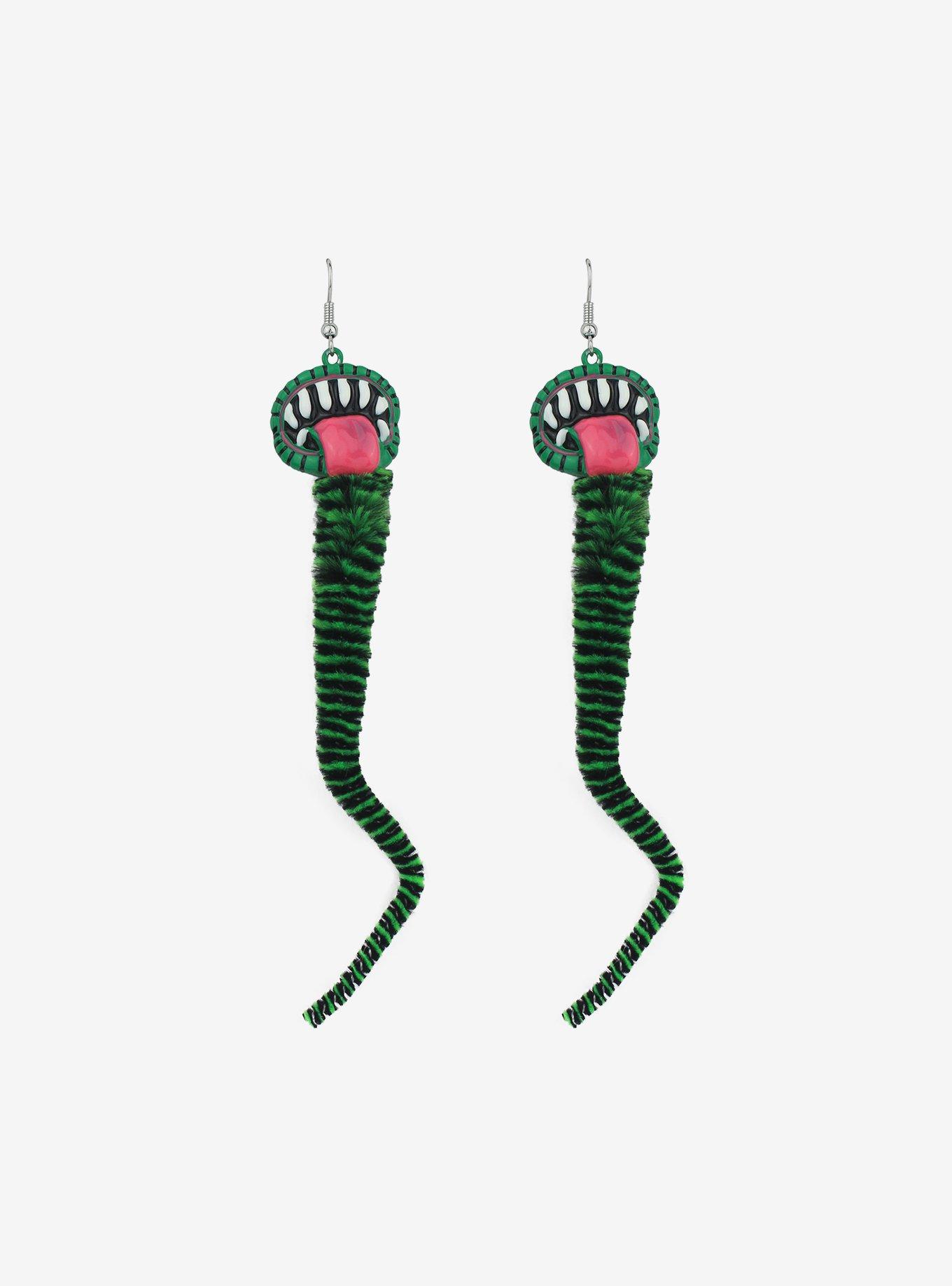 Social Collision Monster Worms Fuzzy Drop Earrings, , alternate