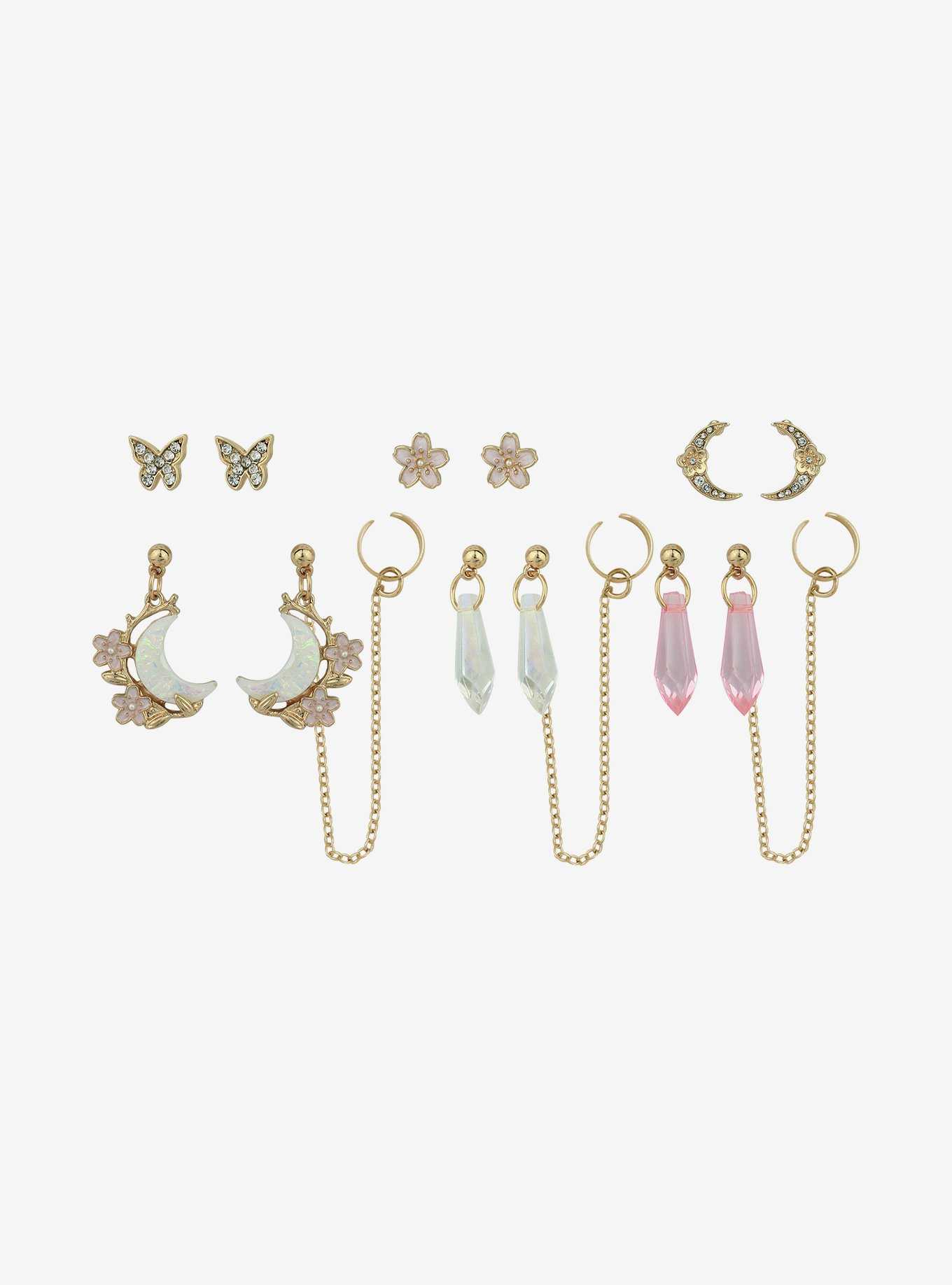 Sweet Society Sakura Moon Crystal Cuff Earring Set, , hi-res