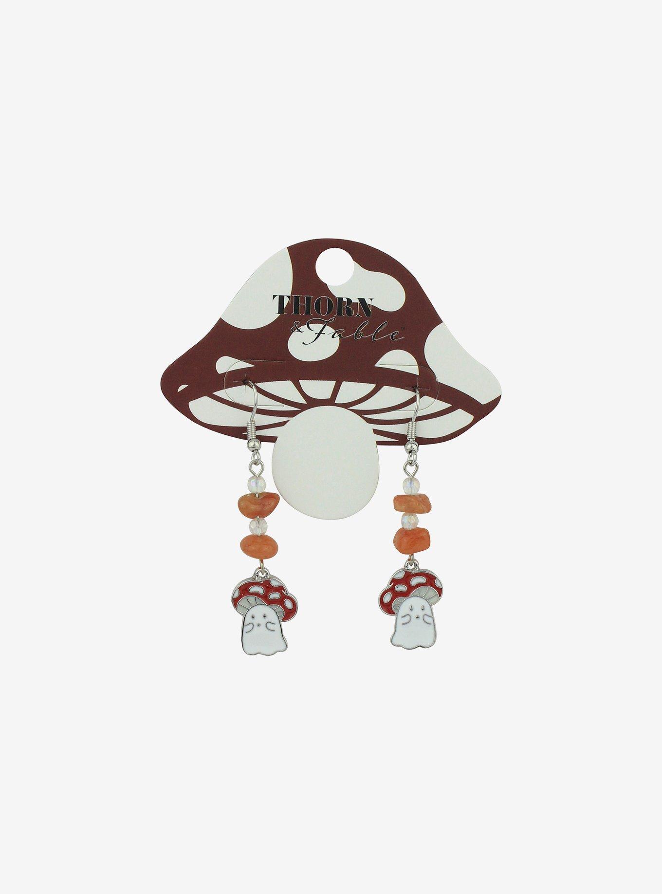 Thorn & Fable Mushroom Ghost & Faux Crystal Drop Earrings, , hi-res
