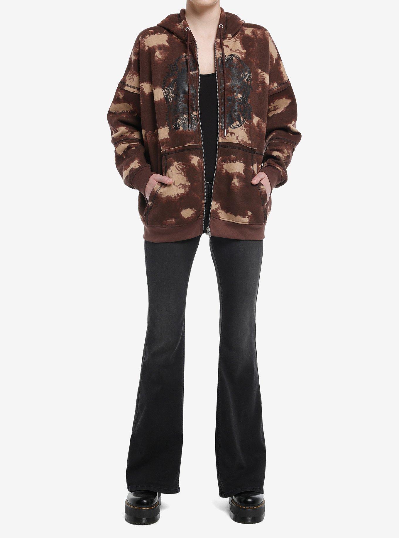 Daisy Street Skull Brown Wash Girls Hoodie, , hi-res