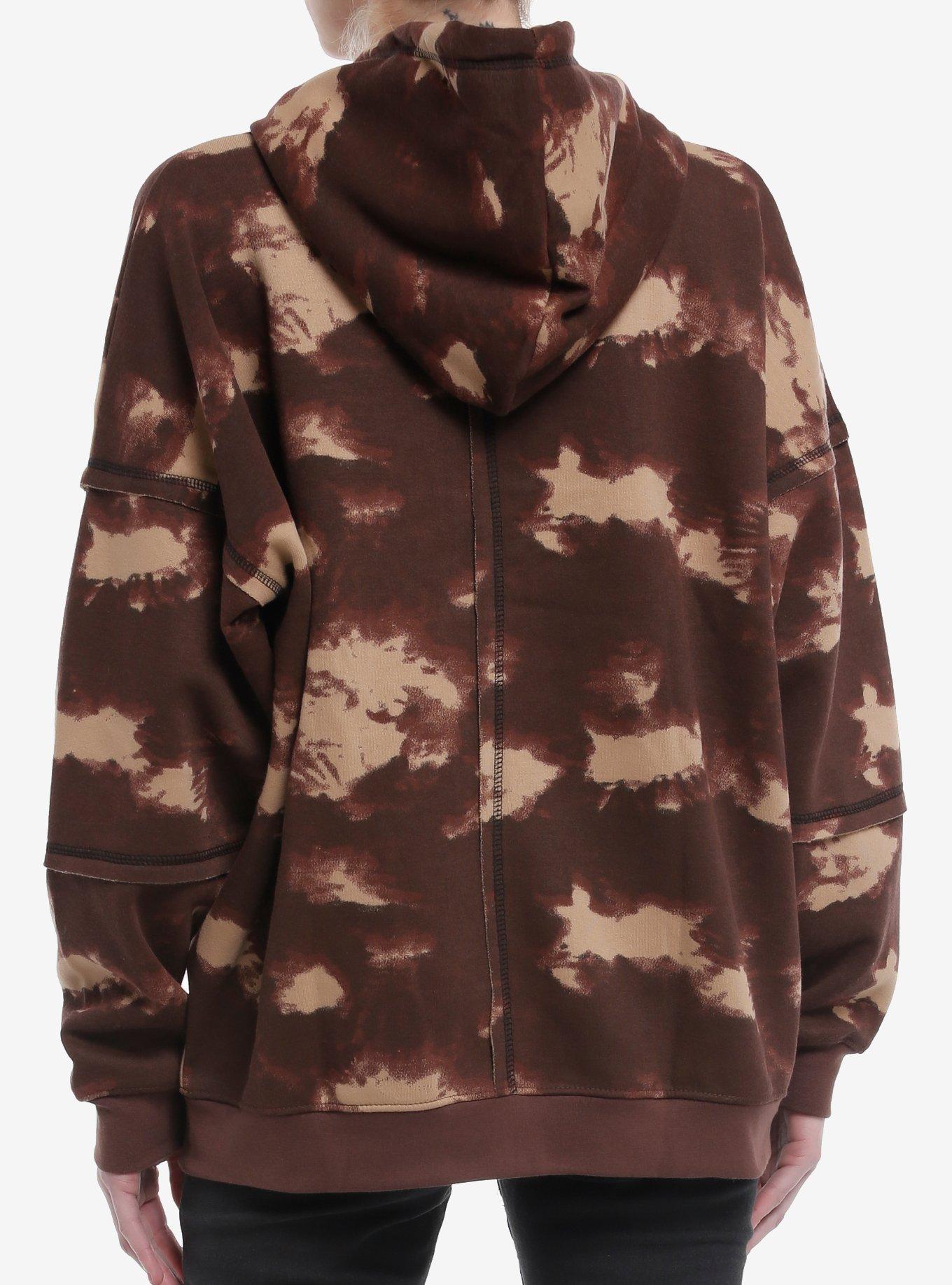 Daisy Street Skull Brown Wash Girls Hoodie, BLACK, alternate