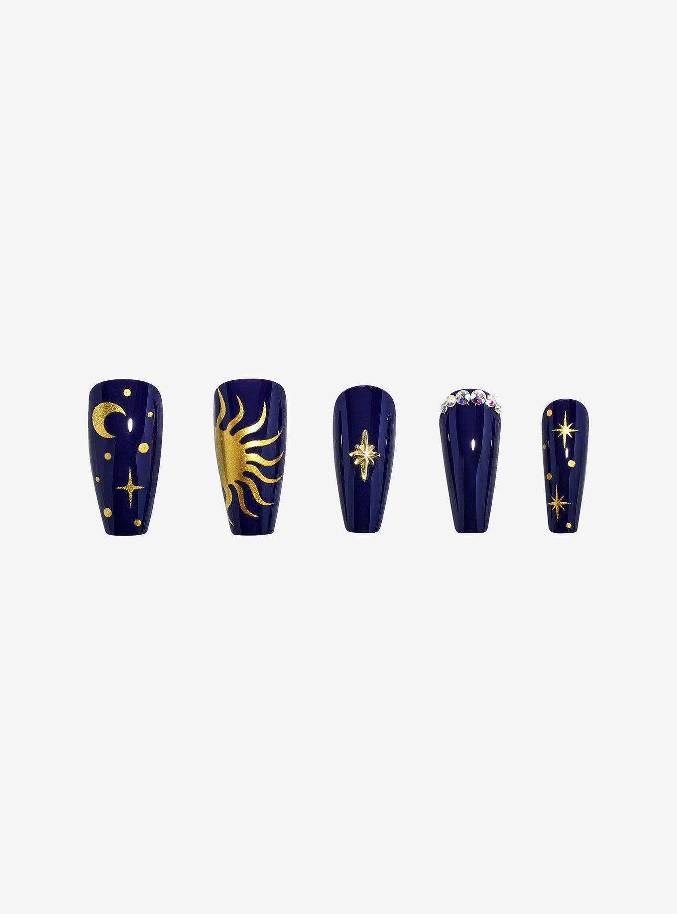 Blackheart Black & Gold Celestial Faux Nail Set, , alternate