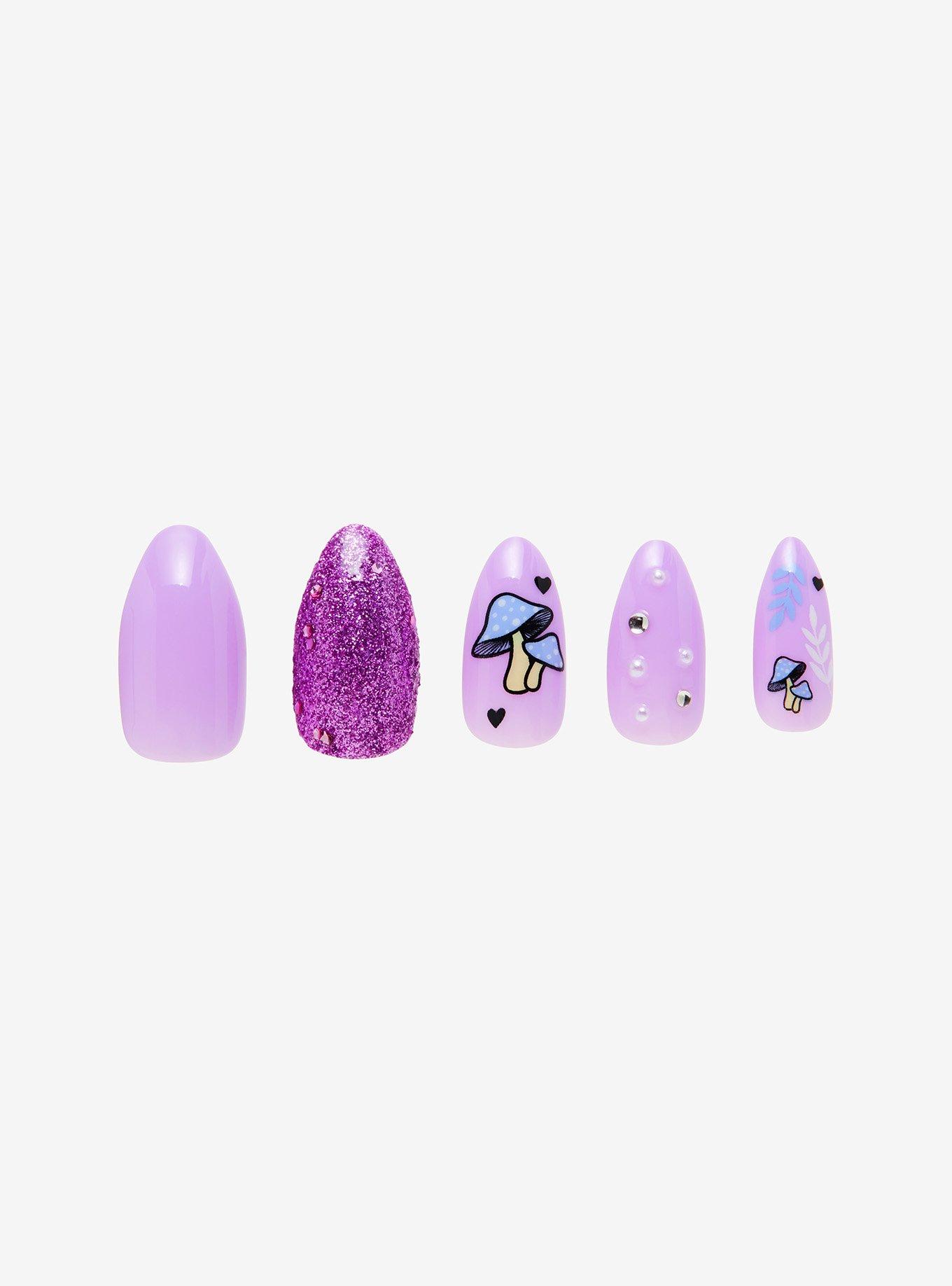 Blackheart Purple Mushroom Faux Nail Set, , alternate