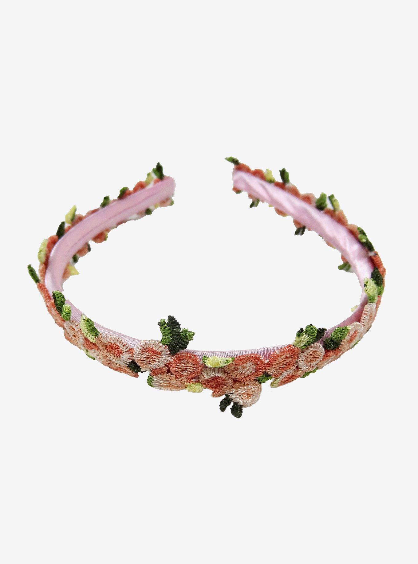 Thorn & Fable Embroidered Flower Headband, , hi-res