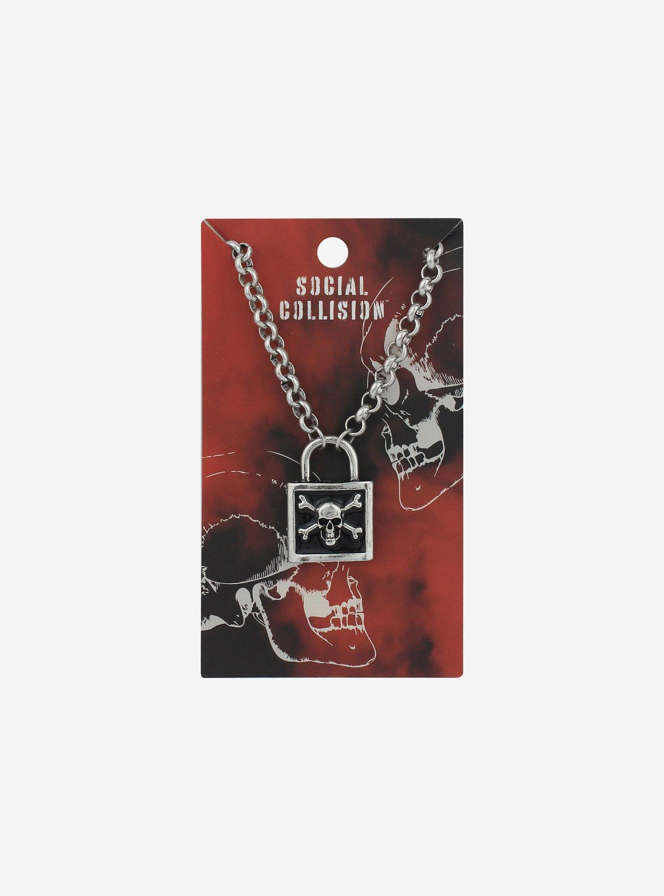 Social Collision® Skull & Crossbones Padlock Necklace, , alternate