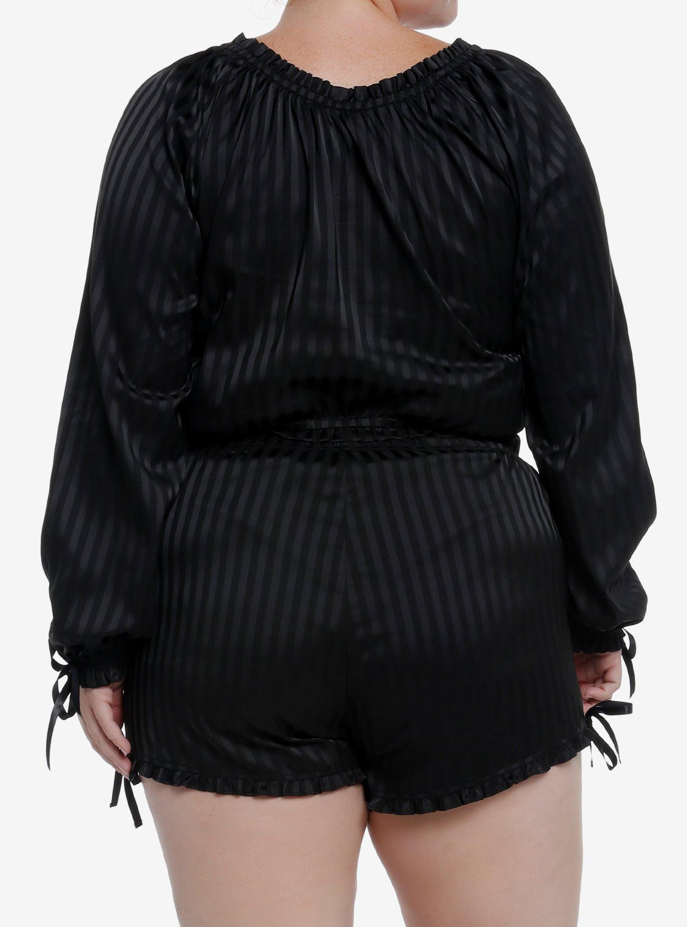 Goth Black Pinstripe Girls Lounge Top Plus Size, BLACK, alternate