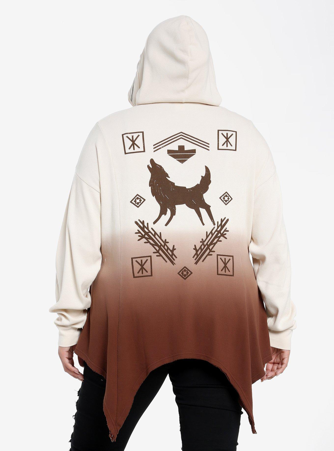 Rebel Moon Kora Shark Bite Thermal Hoodie Plus Size, BEIGE, alternate