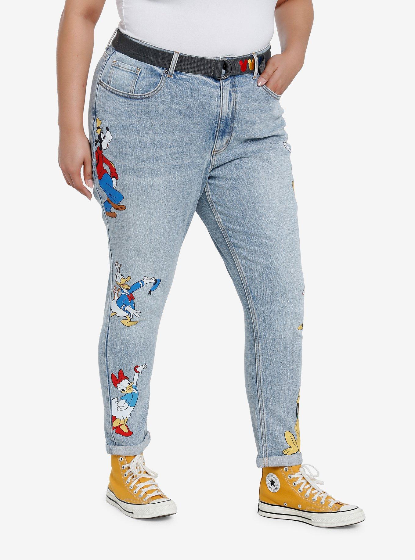 Disney Mickey Mouse And Friends Mom Jeans With Belt Plus Size, MEDIUM BLUE WASH, alternate