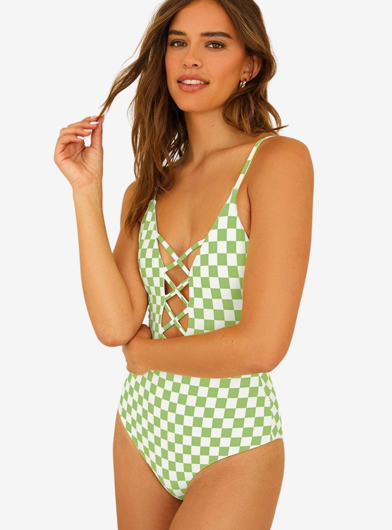 Dippin' Daisy's Bliss Swim One Piece Checked Out Green, CHECKERED, alternate