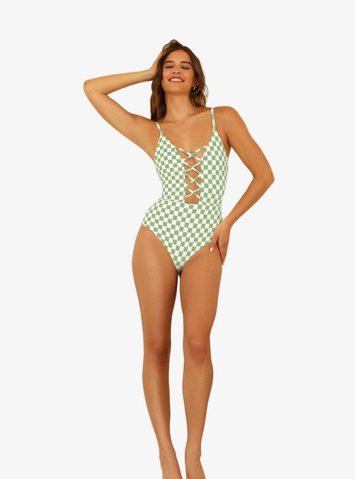 Dippin' Daisy's Bliss Swim One Piece Checked Out Green, CHECKERED, alternate