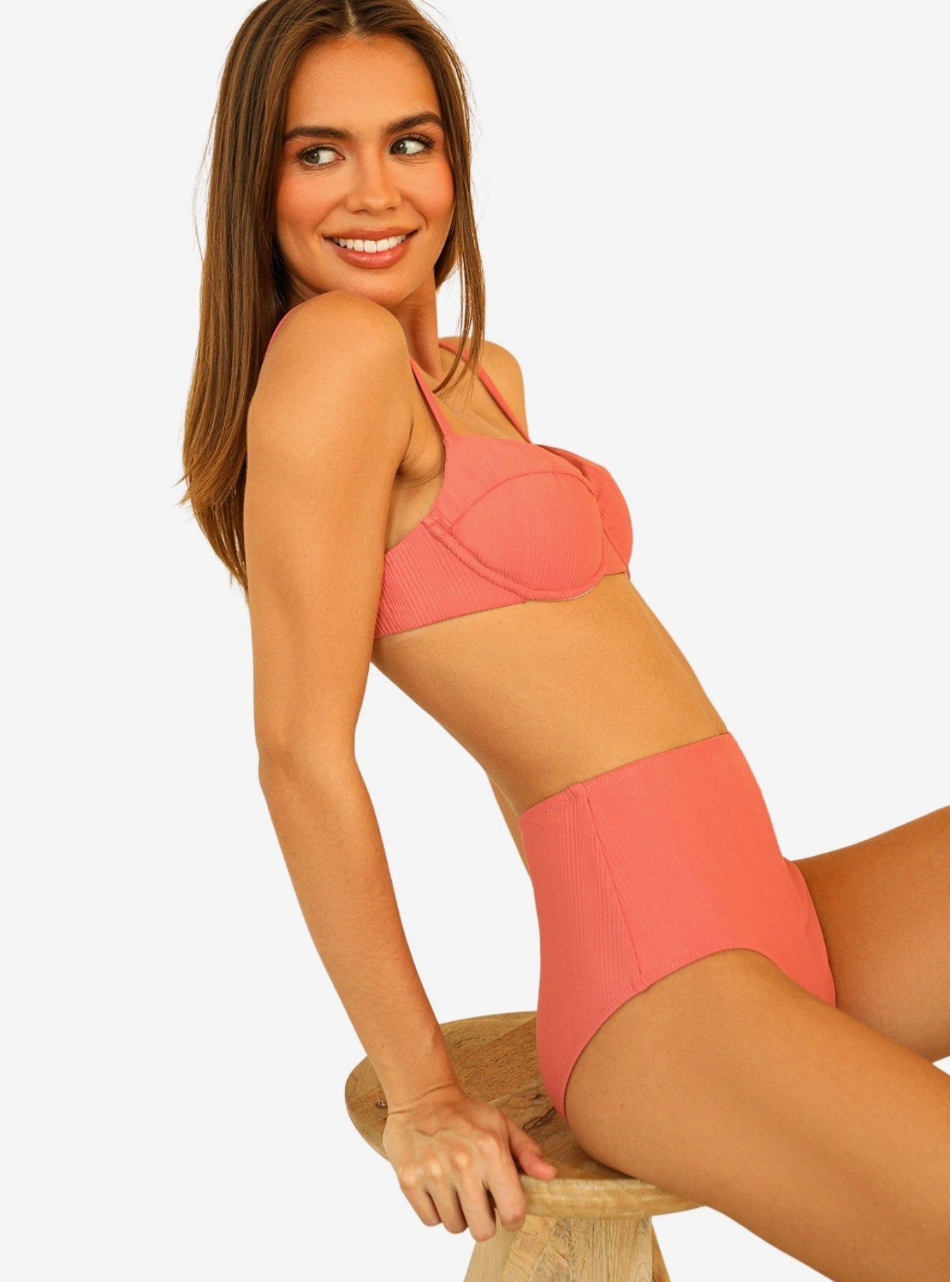 Dippin' Daisy's Gigi Swim Top Hawaiian Sun Pink Ribbed, , hi-res