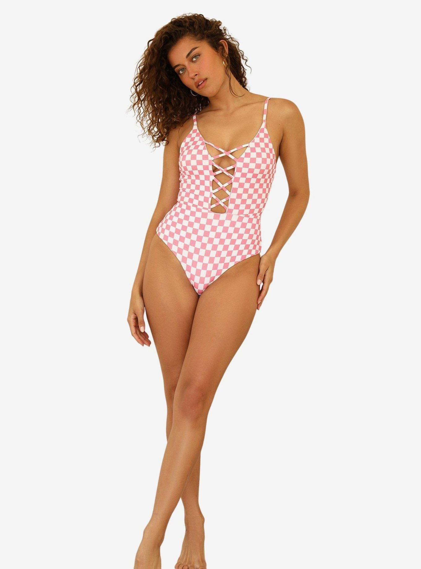 Dippin' Daisy's Bliss Swim One Piece Checked Out Pink, CHECKERED, alternate