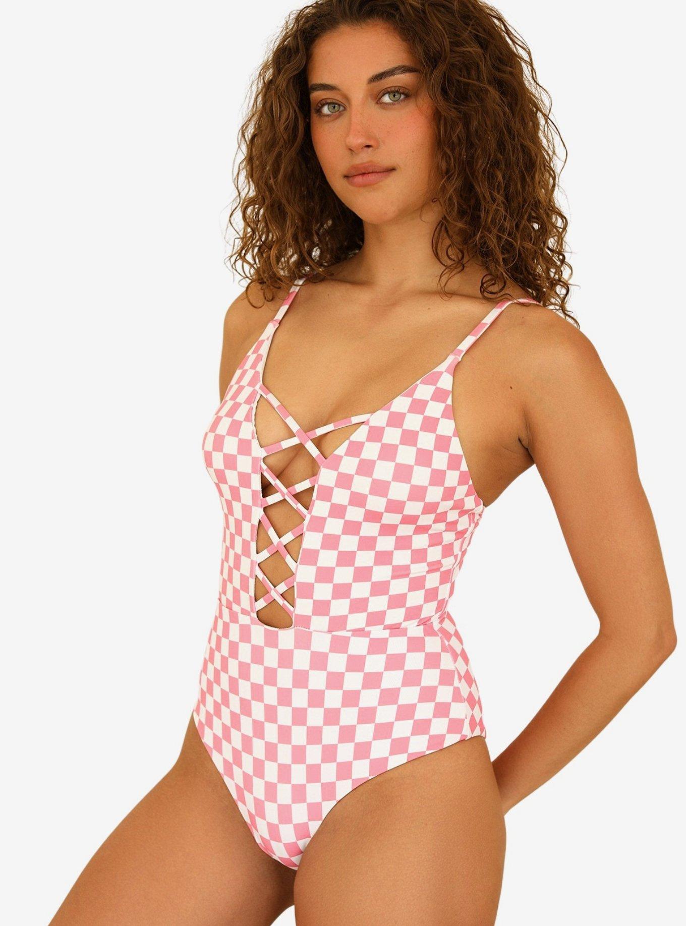 Dippin' Daisy's Bliss Swim One Piece Checked Out Pink, CHECKERED, alternate