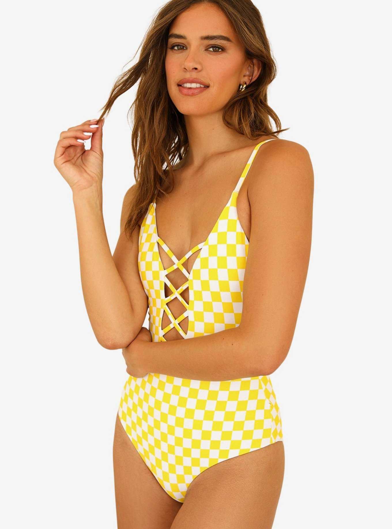 Dippin' Daisy's Bliss Swim One Piece Yellow Checkers, , hi-res