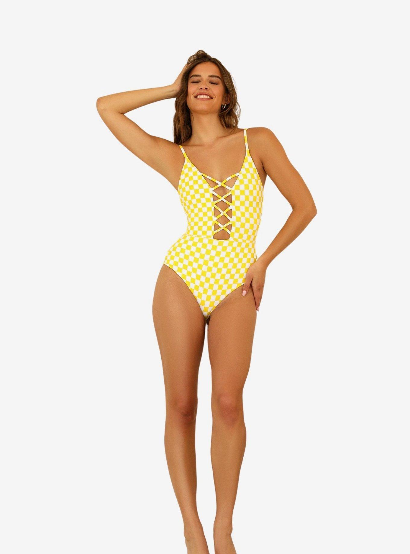Dippin' Daisy's Bliss Swim One Piece Yellow Checkers, CHECKERED, alternate