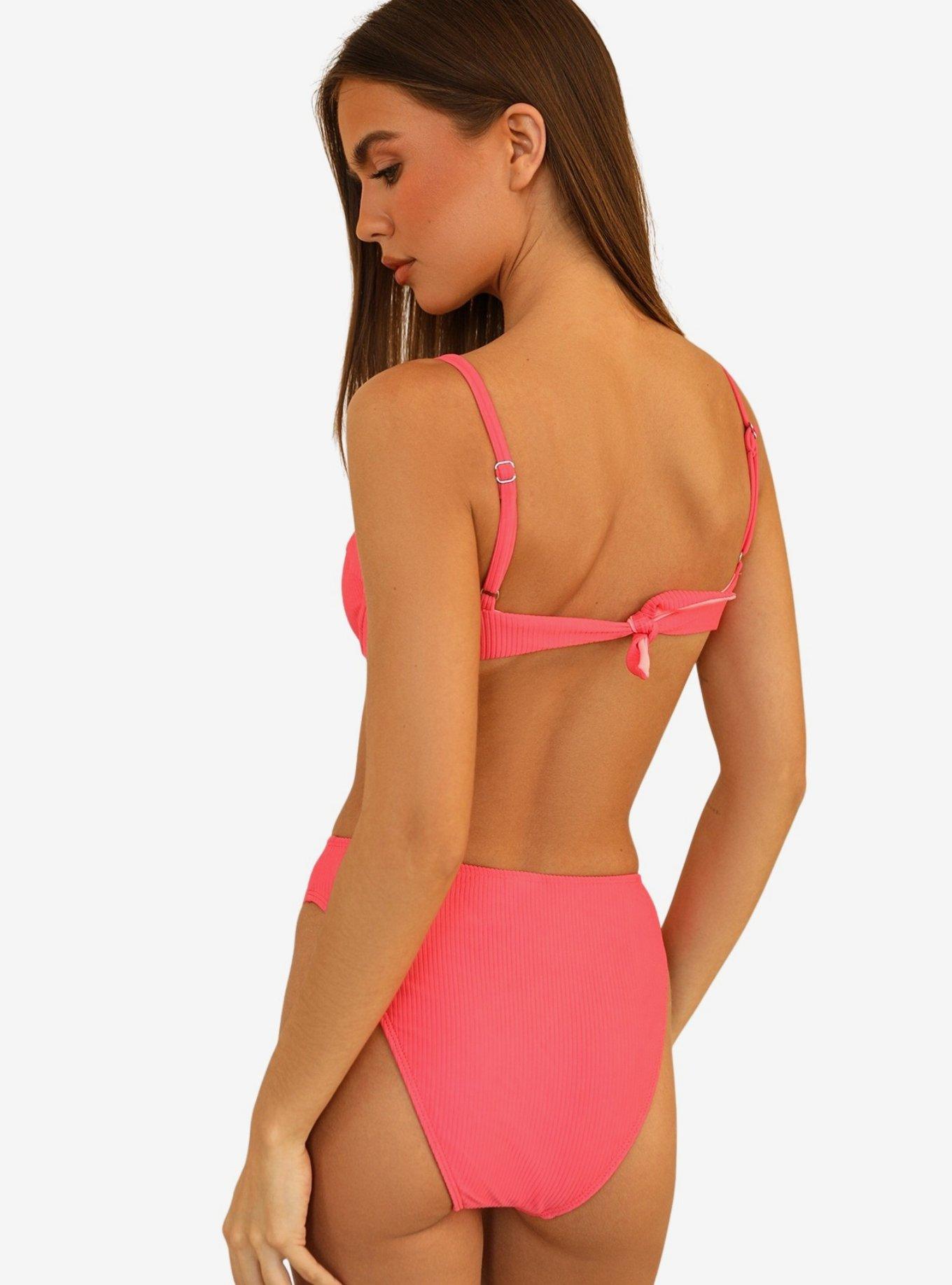 Dippin' Daisy's Seashore Swim Bottom Calypso Coral Pink Ribbed, CORAL PINK-CORAL, alternate