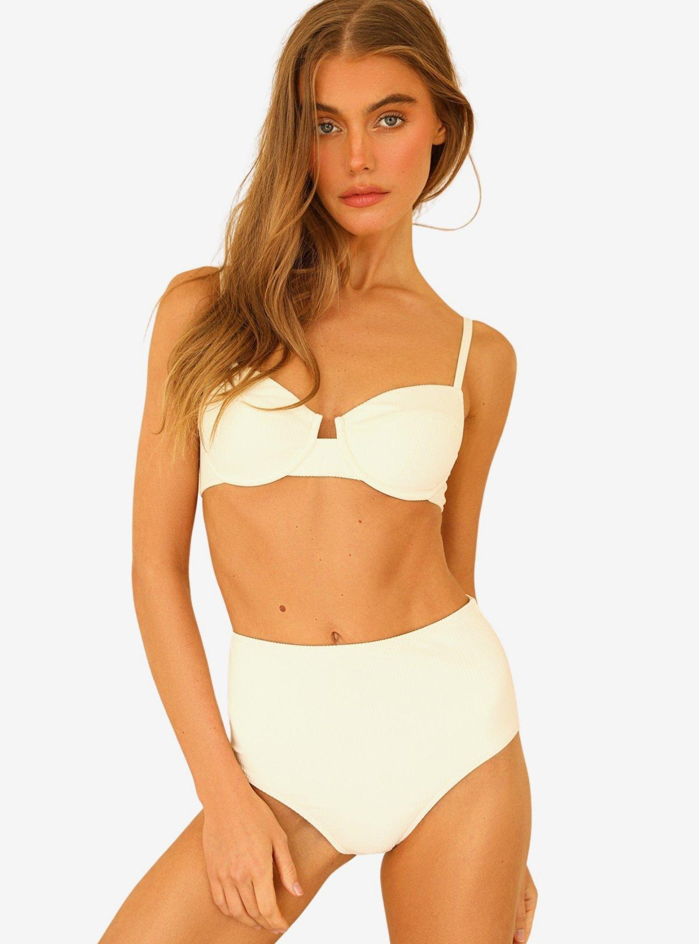 Dippin' Daisy's Balboa Swim Bottom Cloud White Ribbed, , hi-res