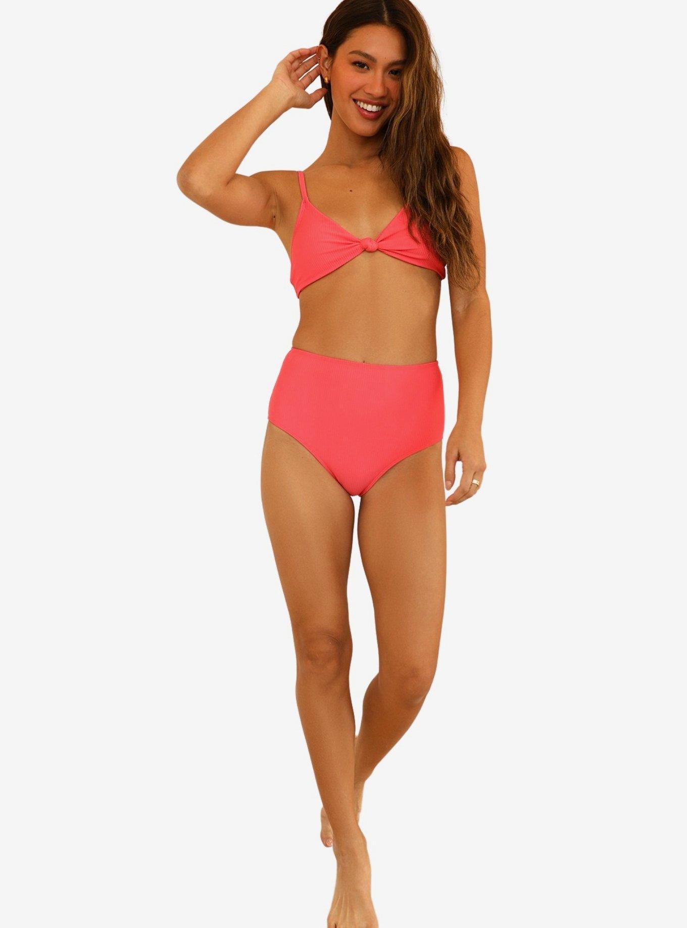 Dippin' Daisy's Balboa Swim Bottom Calypso Coral Pink Ribbed, CORAL PINK-CORAL, alternate