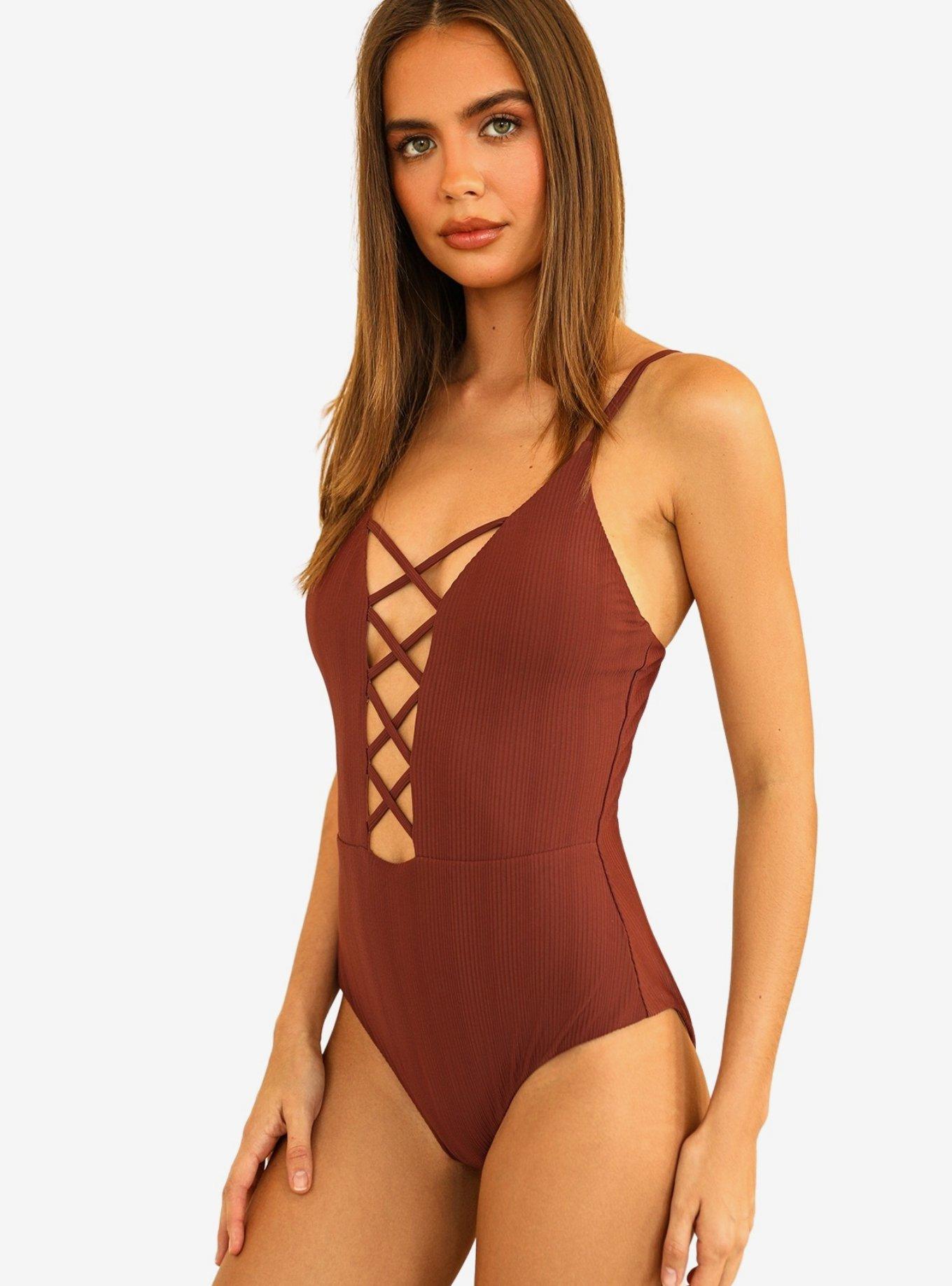 Dippin' Daisy's Bliss Swim One Piece Clay Maroon Ribbed, , hi-res