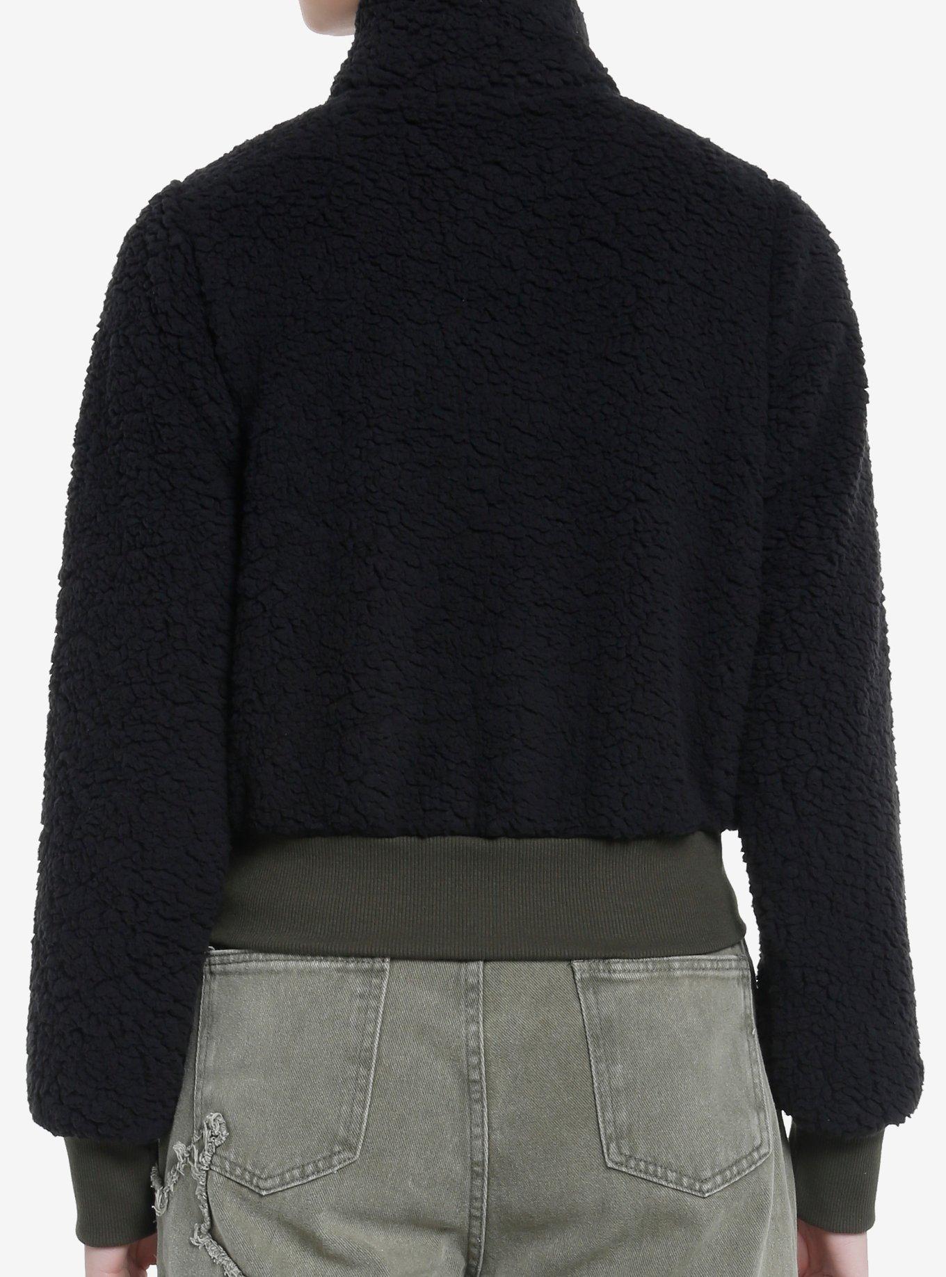 Black Star Fuzzy Crop Girls Jacket, BLACK, alternate