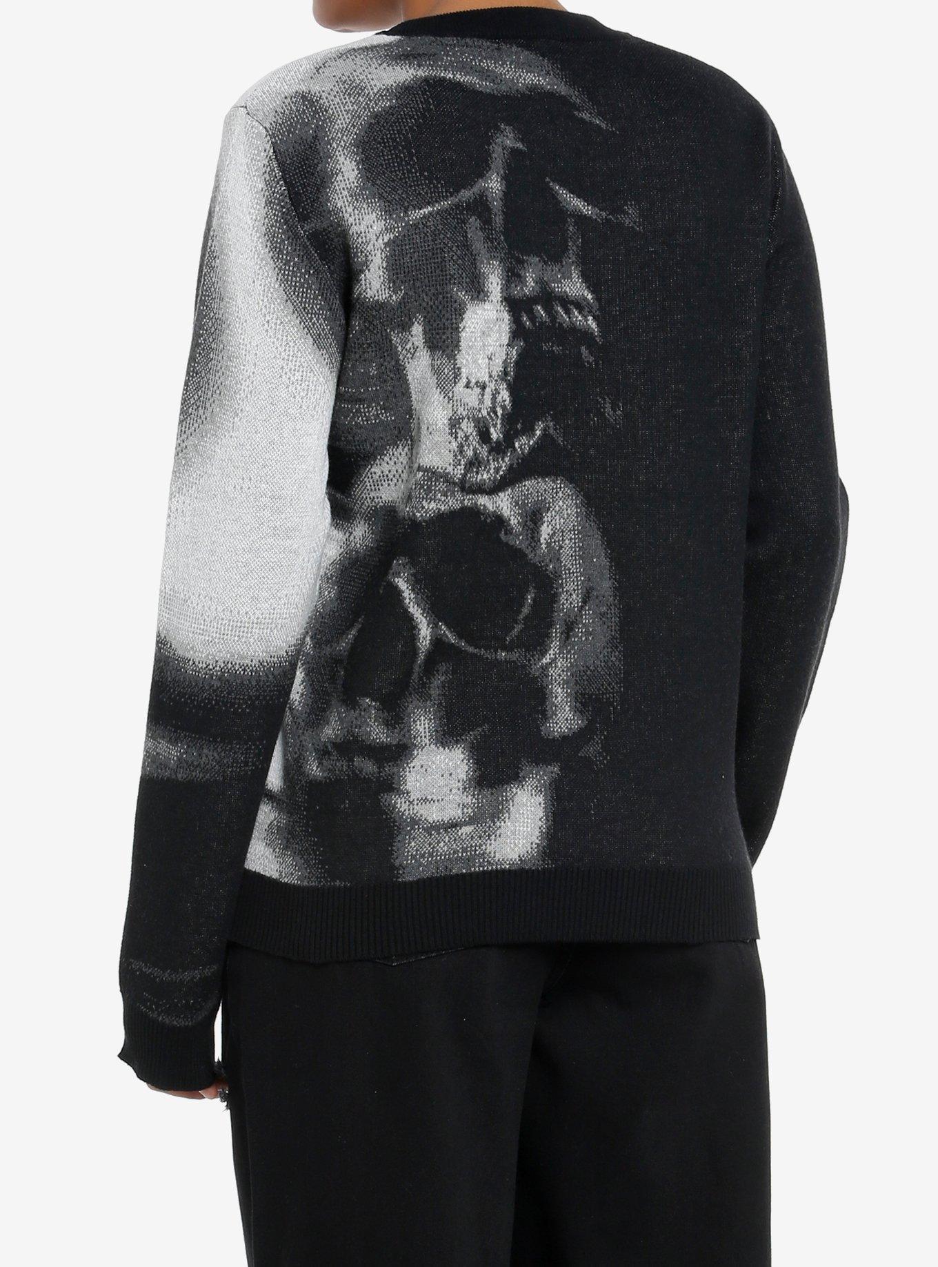 Social Collision Blurry Skull Girls Knit Sweater, GREY, alternate