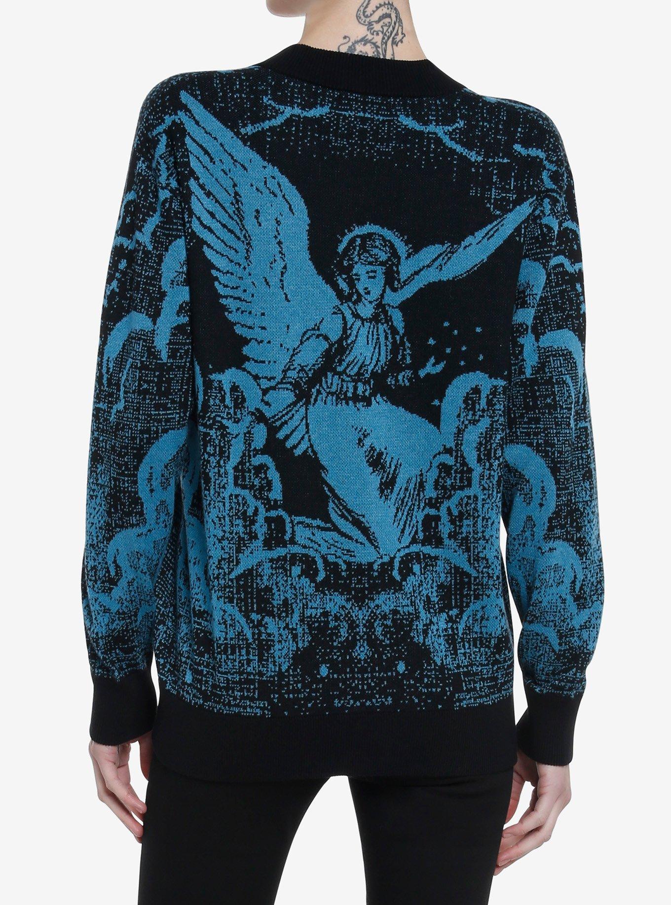 Cosmic Aura Black & Blue Clouds Girls Cardigan, , hi-res