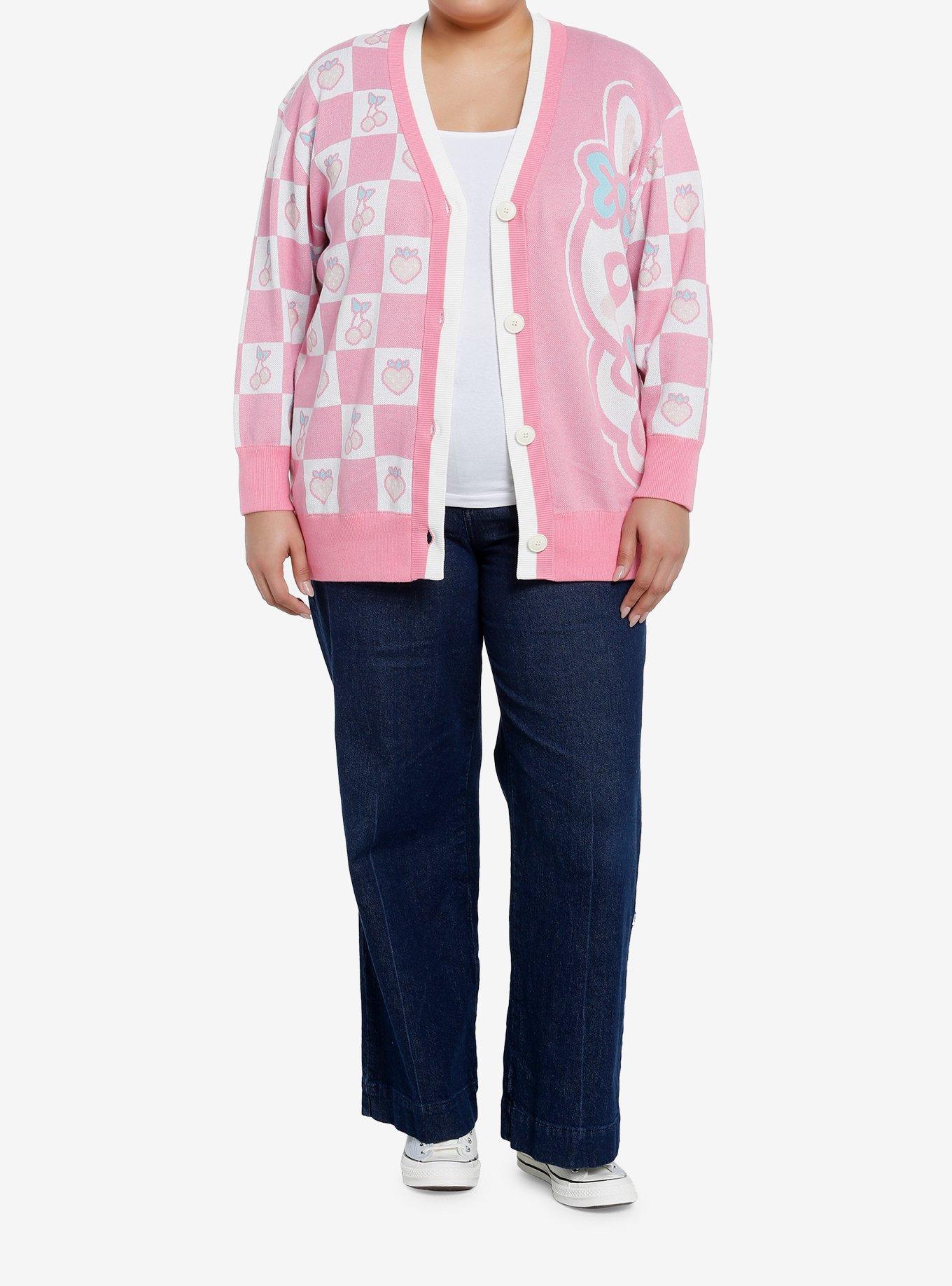 Sweet Society Pink Bunny Checkered Split Girls Cardigan Plus Size, , alternate
