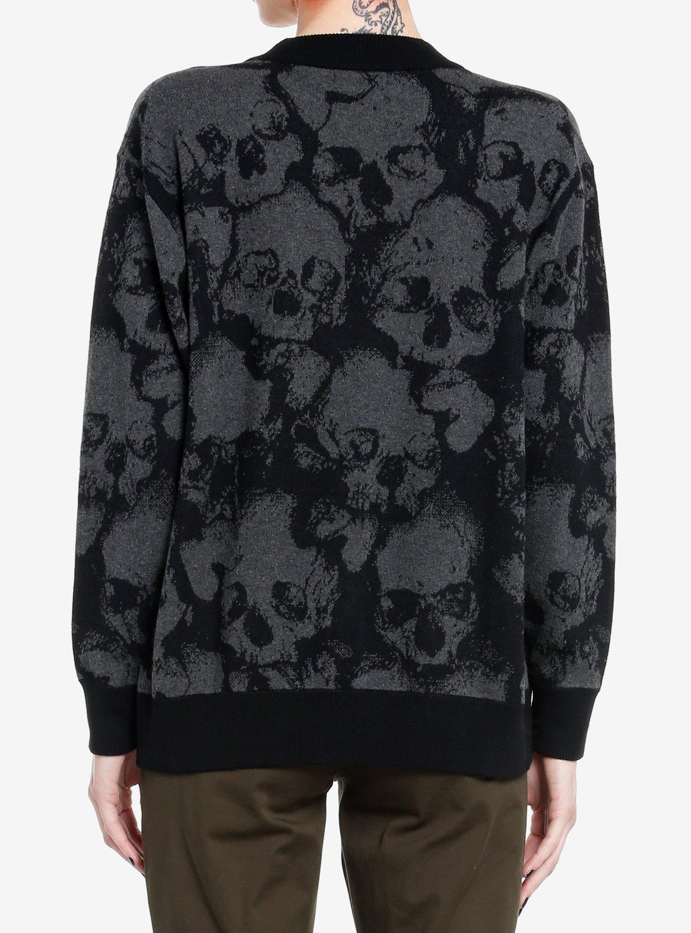 Social Collision Skull Allover Pattern Girls Cardigan, GREY, alternate