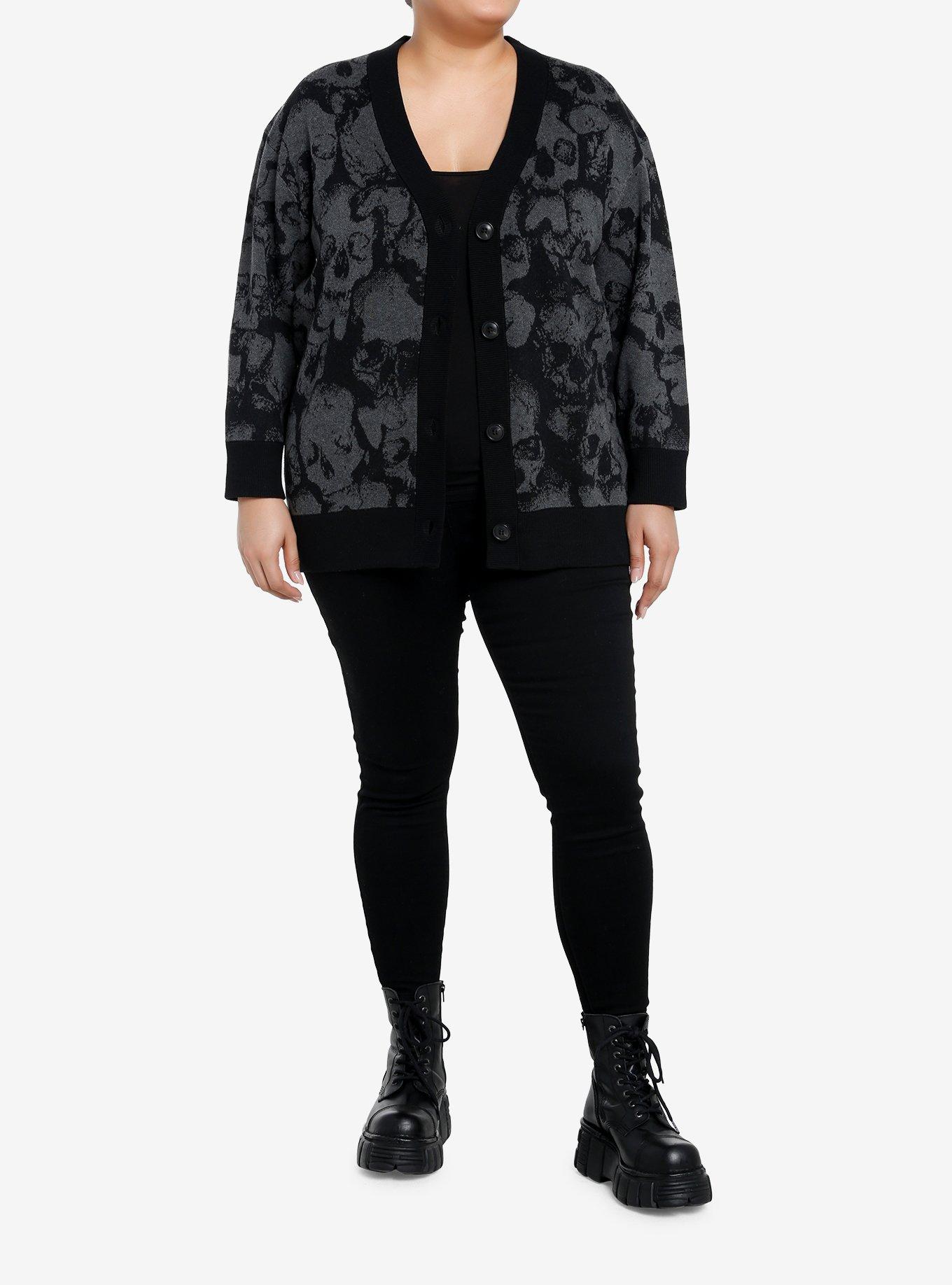 Social Collision Skull Allover Pattern Girls Cardigan Plus Size, GREY, alternate