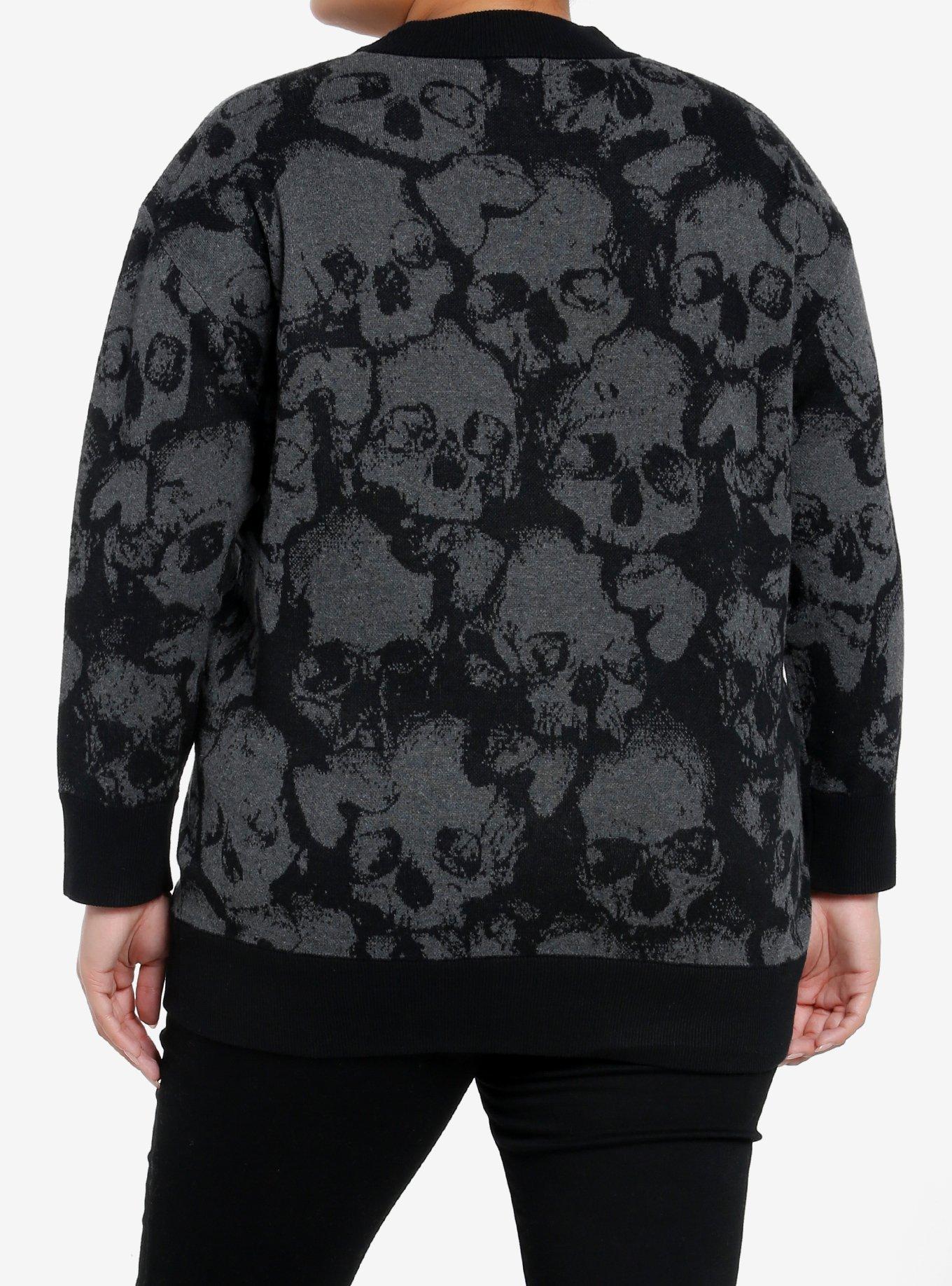 Social Collision Skull Allover Pattern Girls Cardigan Plus Size, GREY, alternate