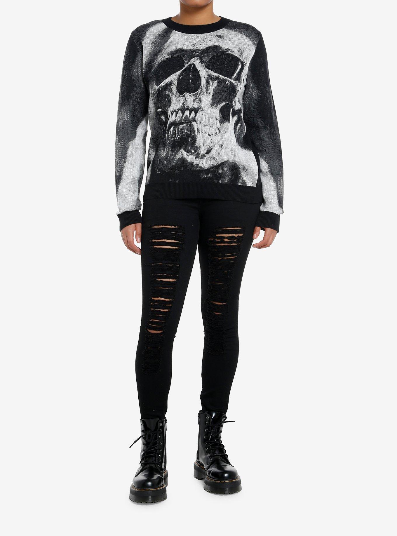 Social Collision Jumbo Skull Girls Knit Sweater, , alternate